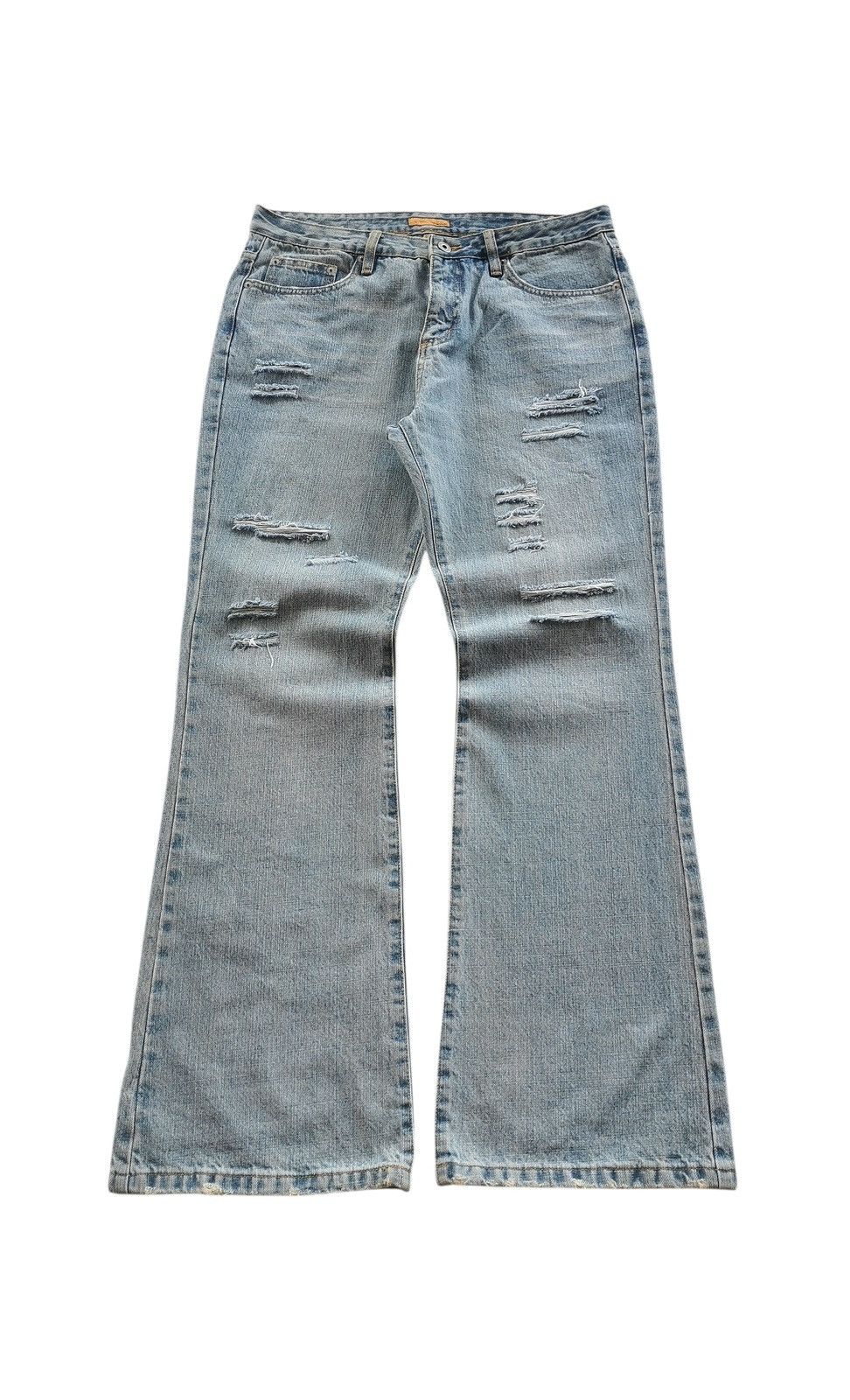 Wave List Denim Laboratory Distressed Flare Jeans Light Wash