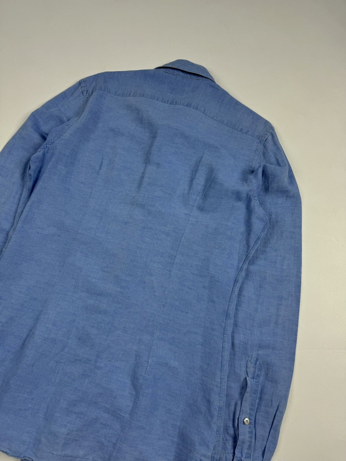 Designer × Glanshirt GLANSHIRT Blue Linen Long Sleeve Shirt Size US M / EU 48-50 / 2 - 16 Thumbnail