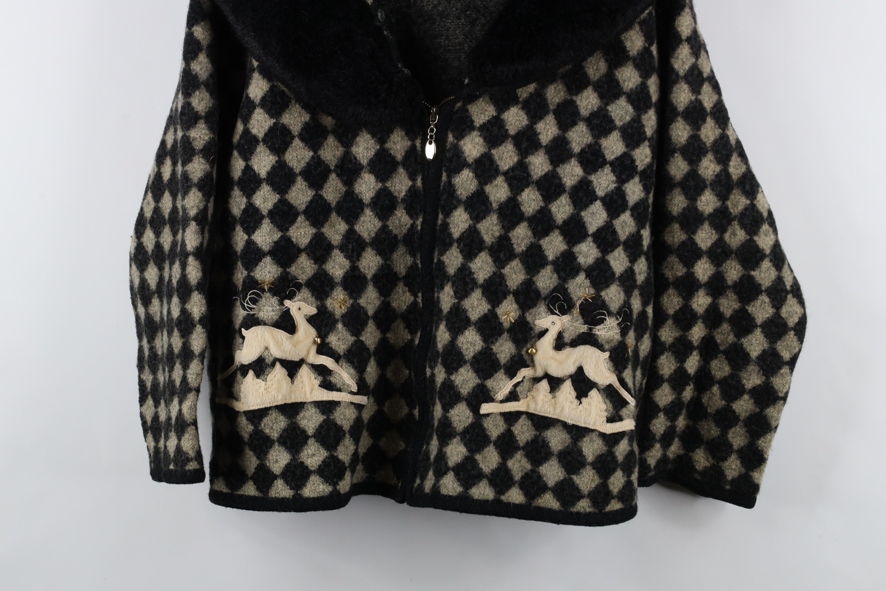 Vintage Vintage 90s Streetwear Diamond Reindeer Full Zip Sweater Size XXL / US 16-18 / IT 52-54 - 3 Thumbnail