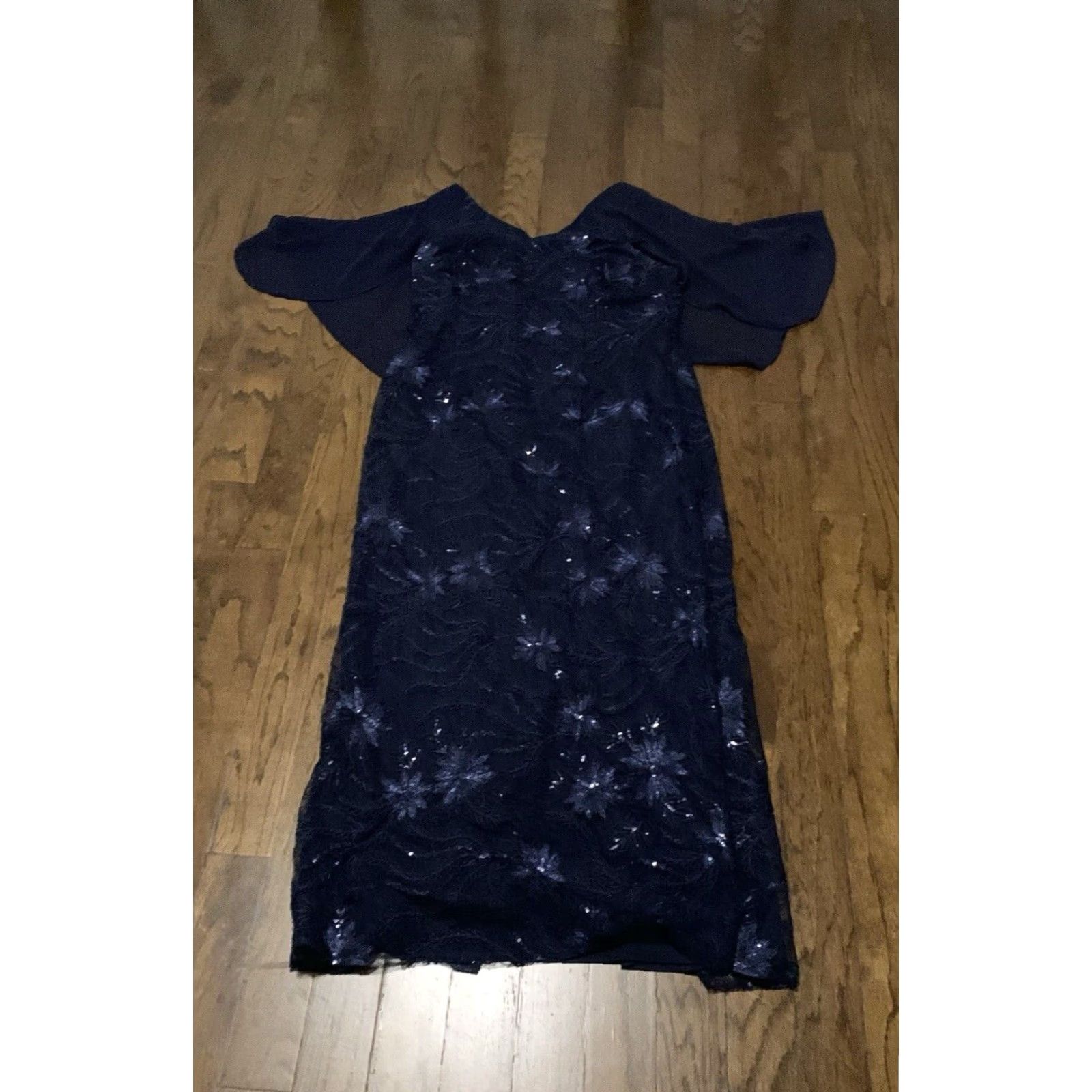 Vintage VINTAGE Brianna Women’s Dress 16 Long Formal Ball Gown Midnight Blue Floral Embroidered Rhinestone Lined Zipper Hand Wash Only Size XXL / US 16-18 / IT 52-54 - 2 Thumbnail