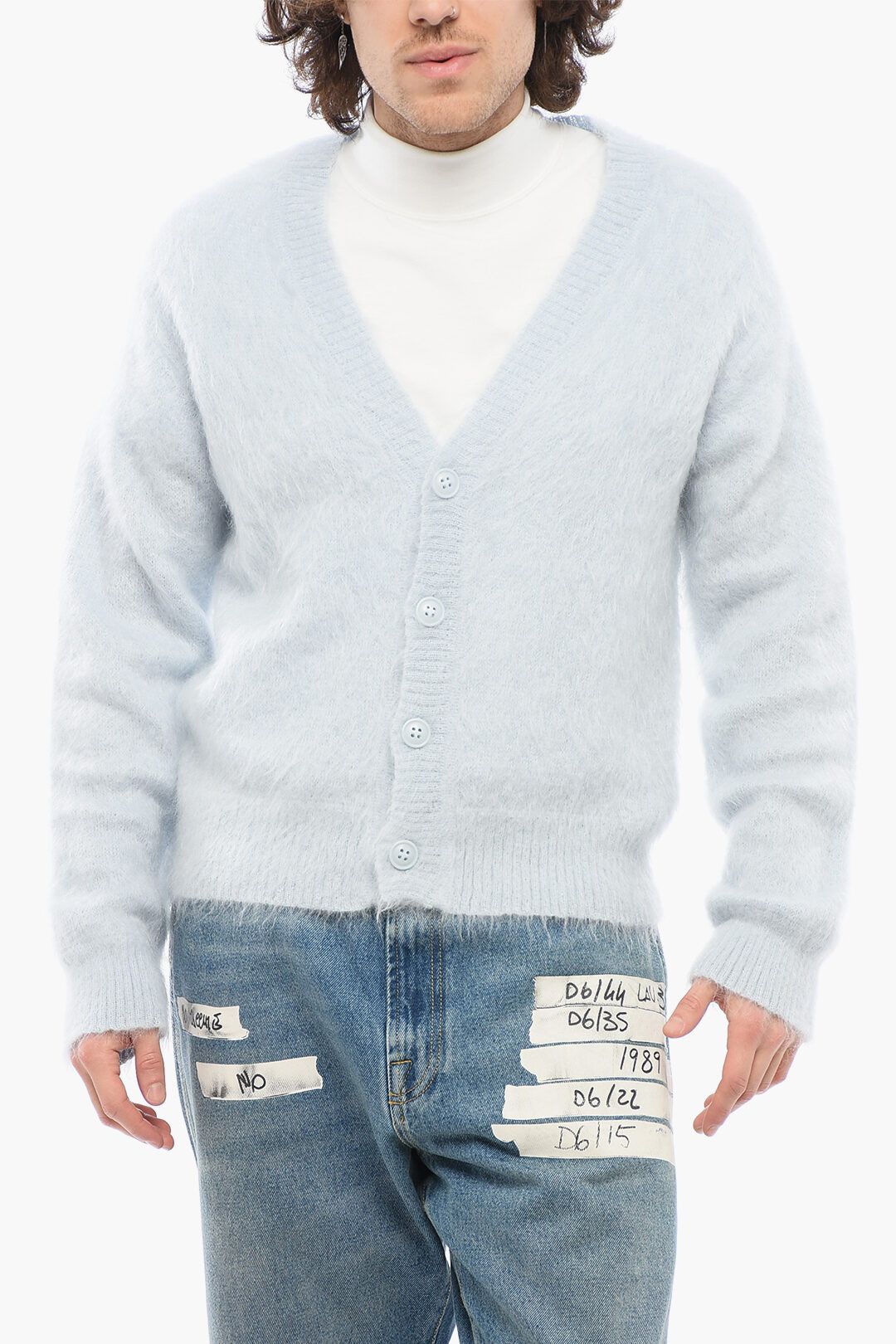 1989 STUDIO og1mm0725 V-Neck Fuzzy Cardigan in Light Blue Size US S / EU 44-46 / 1 - 1 Thumbnail