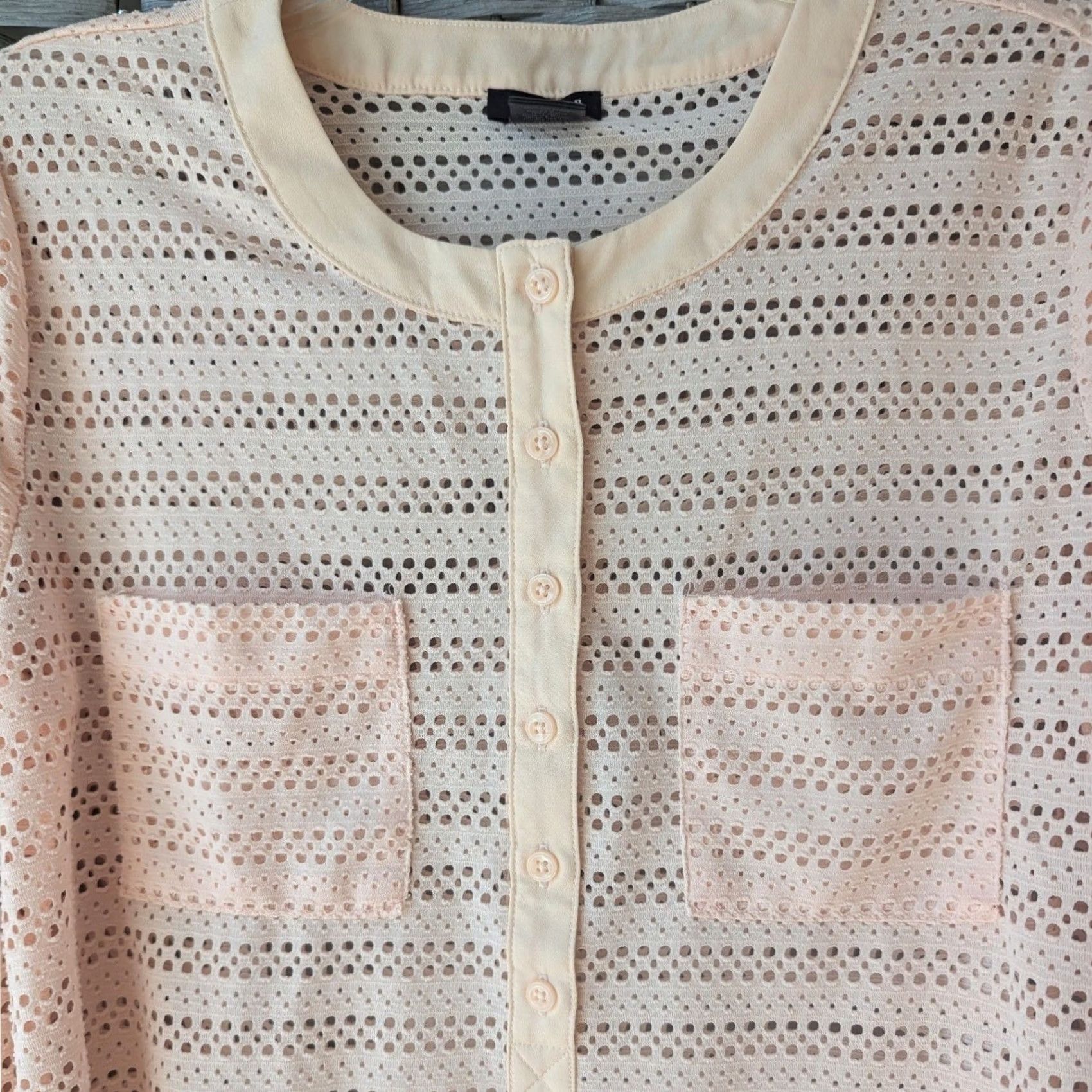 Ann Taylor Ann Taylor Blouse Henley Long Sleeve Pink Eyelet Lace Size M Women Regular Modern Classic Casual Workwear Size M / US 6-8 / IT 42-44 - 3 Thumbnail