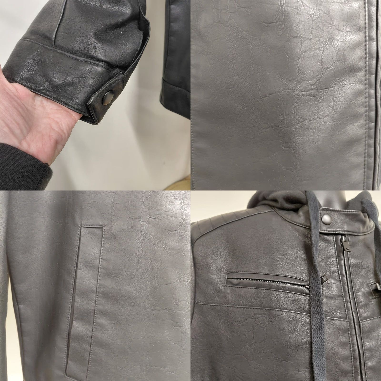 Apt. 9 Apt. 9 Men's Jacket Black Faux Leather Hooded Coat Pockets Zipper Short | Size L | Regular Fit | Motorcycle Style Size US L / EU 52-54 / 3 - 8 Thumbnail