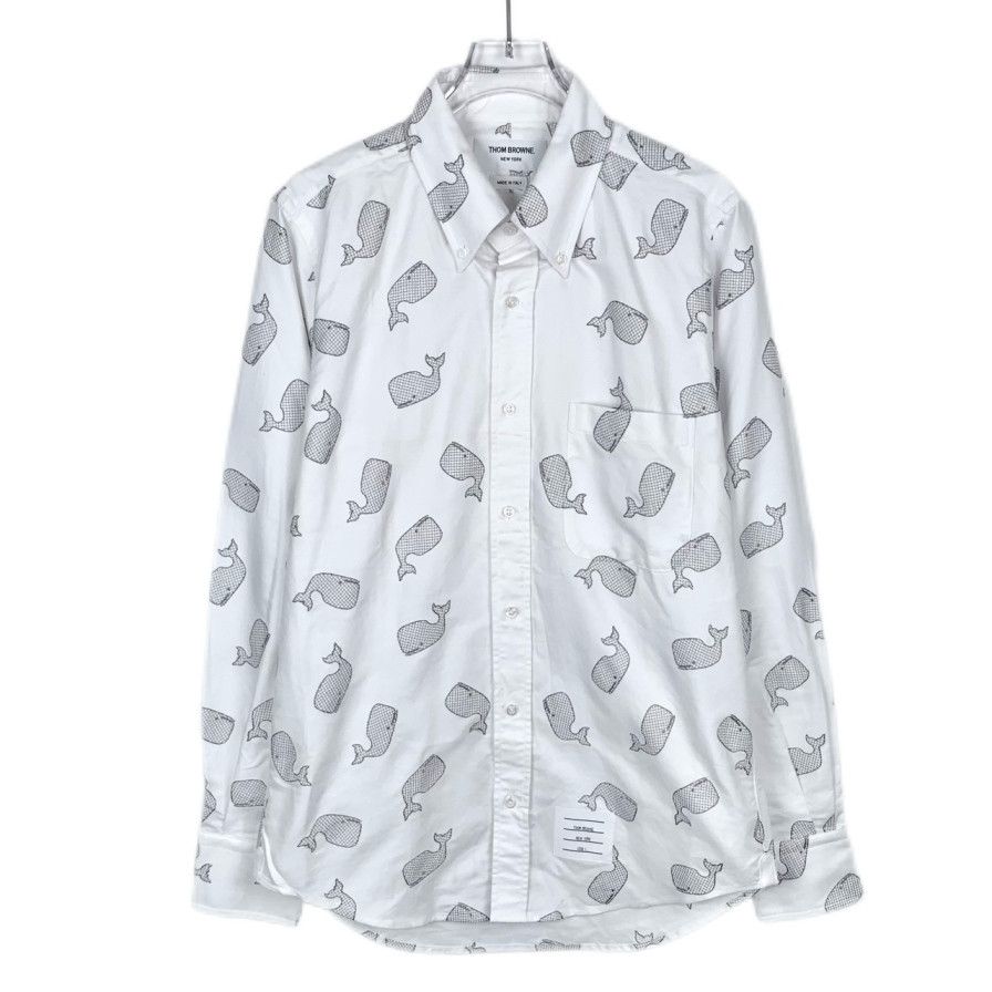 Thom Browne Thom Browne Whale Embroidered Print White Cotton Lapel Shirt Size US S / EU 44-46 / 1 - 1 Thumbnail