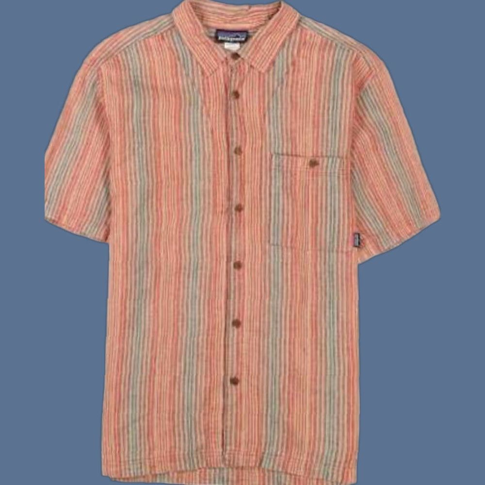 Patagonia VINTAGE Patagonia Hemphasis Shirt Mens XL Red Gray Striped Hemp Surf Hiking Button-Up Short Sleeve Casual Workwear Size US XL / EU 56 / 4 - 1 Thumbnail