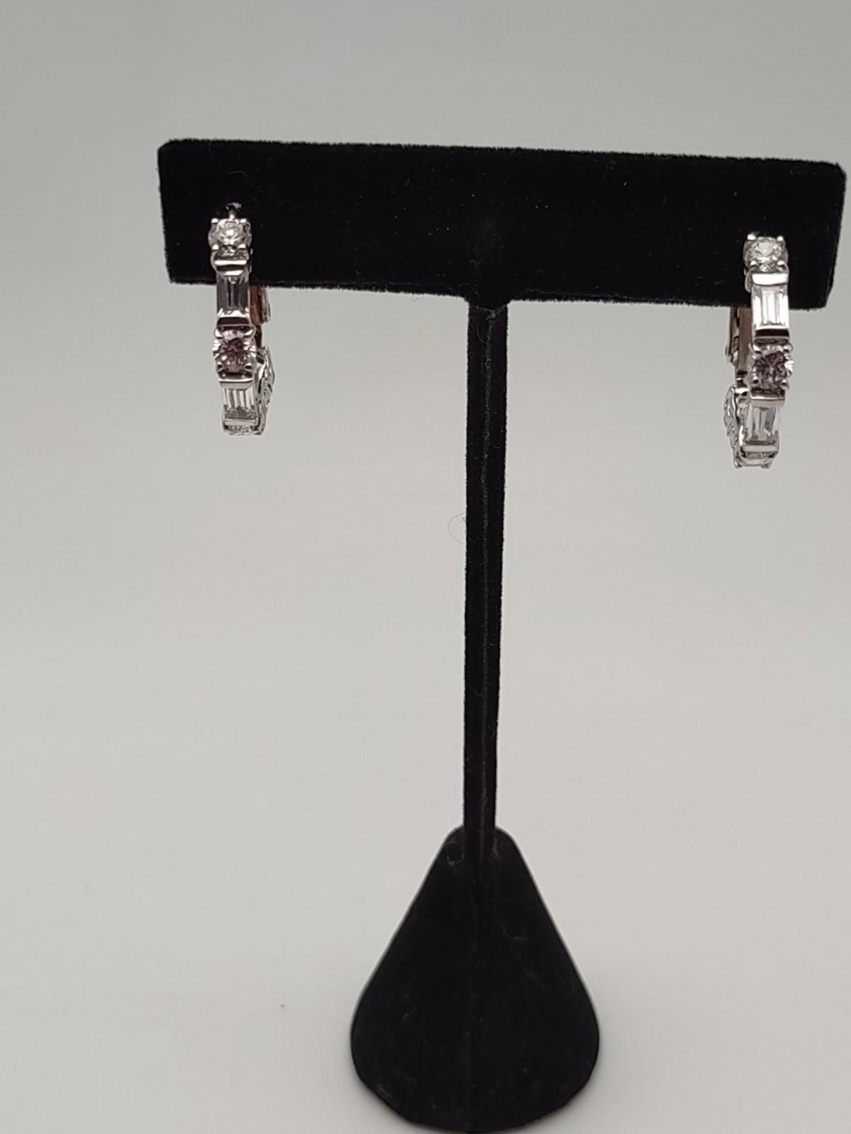 The Unbranded Brand Sterling 925 CZ Hoop Earrings Baguette Round Huggie Size ONE SIZE - 1 Thumbnail