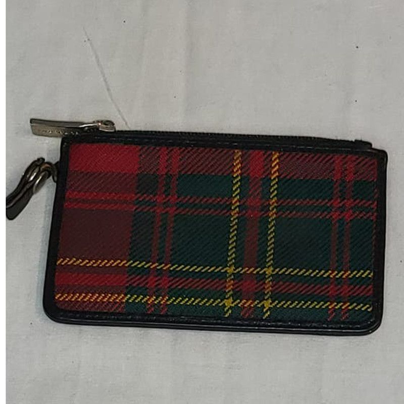 image of Vintage Burberry Red Plaid Leather Coin & Card Case Holder, Women's