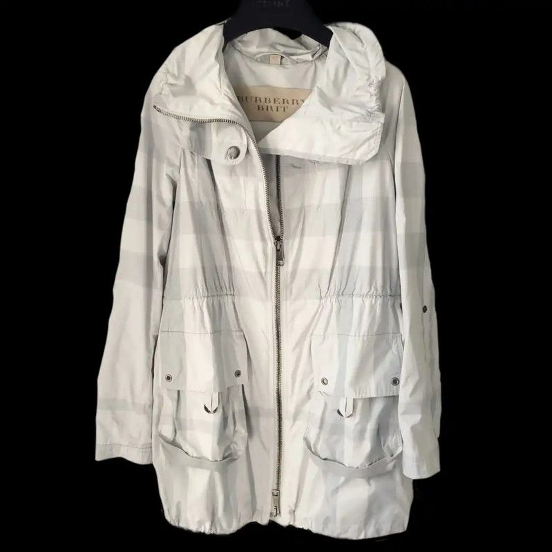 Burberry Burberry Light Blue Plaid Mid-Length Coat Size L / US 10 / IT 46 - 1 Thumbnail