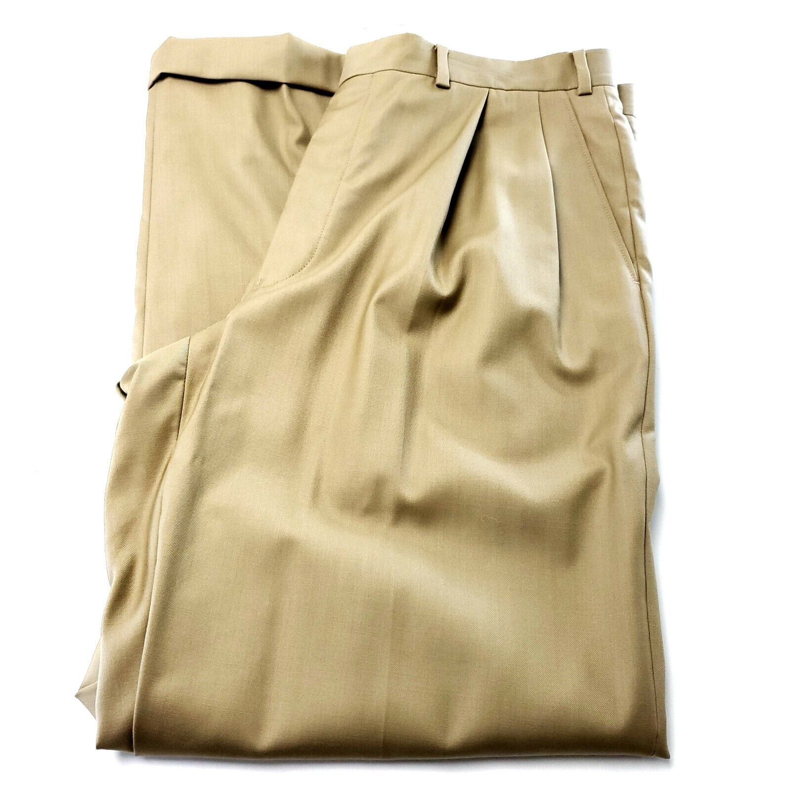 Samuelsohn Samuelsohn Wool Dress Pants 36/31 Tan Pleated Cuffed Mid Ris Size 36R - 1 Thumbnail