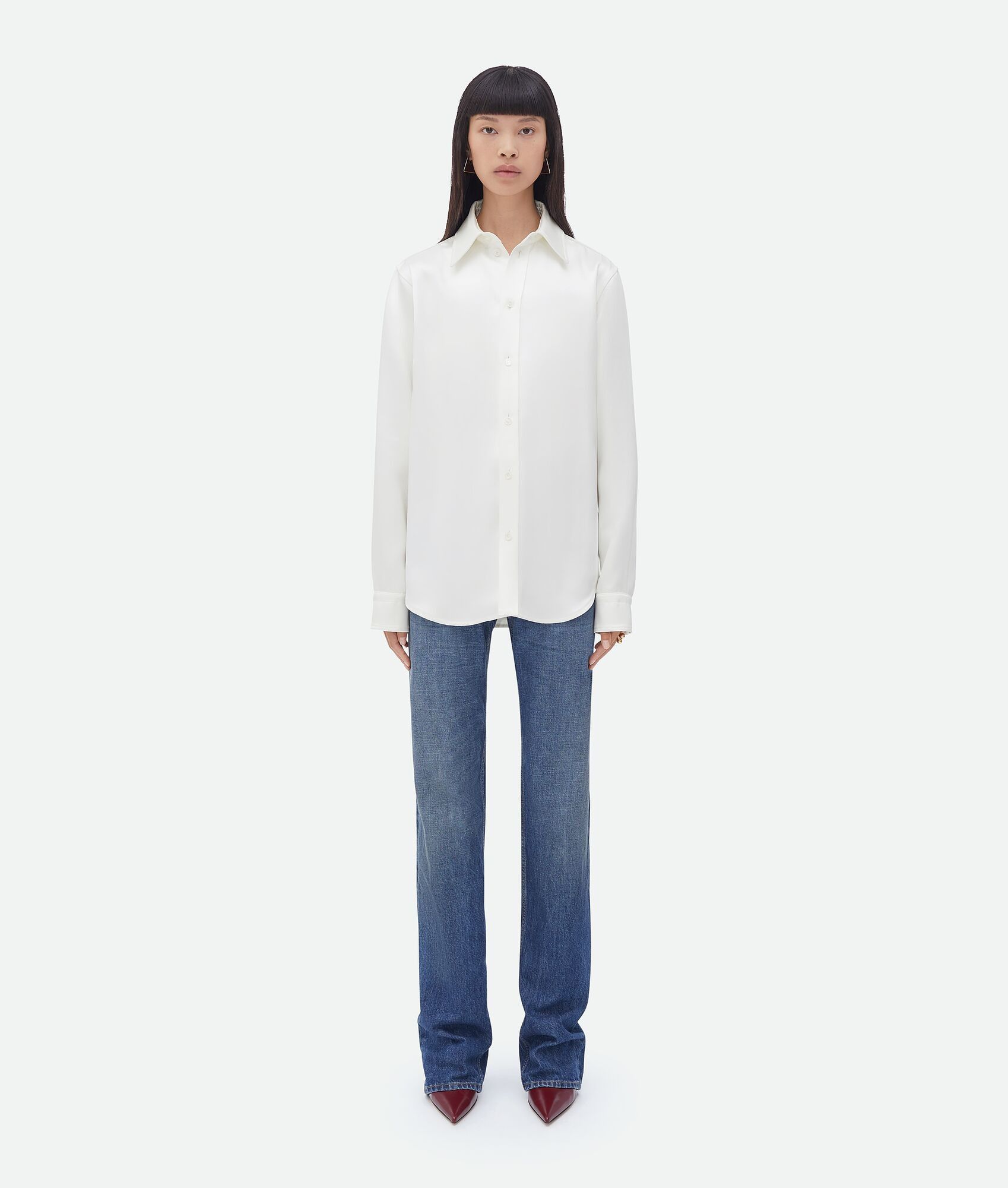 Bottega Veneta o1bcso1str0725 Silk Twill Shirt in White Size M / US 6-8 / IT 42-44 - 1 Thumbnail