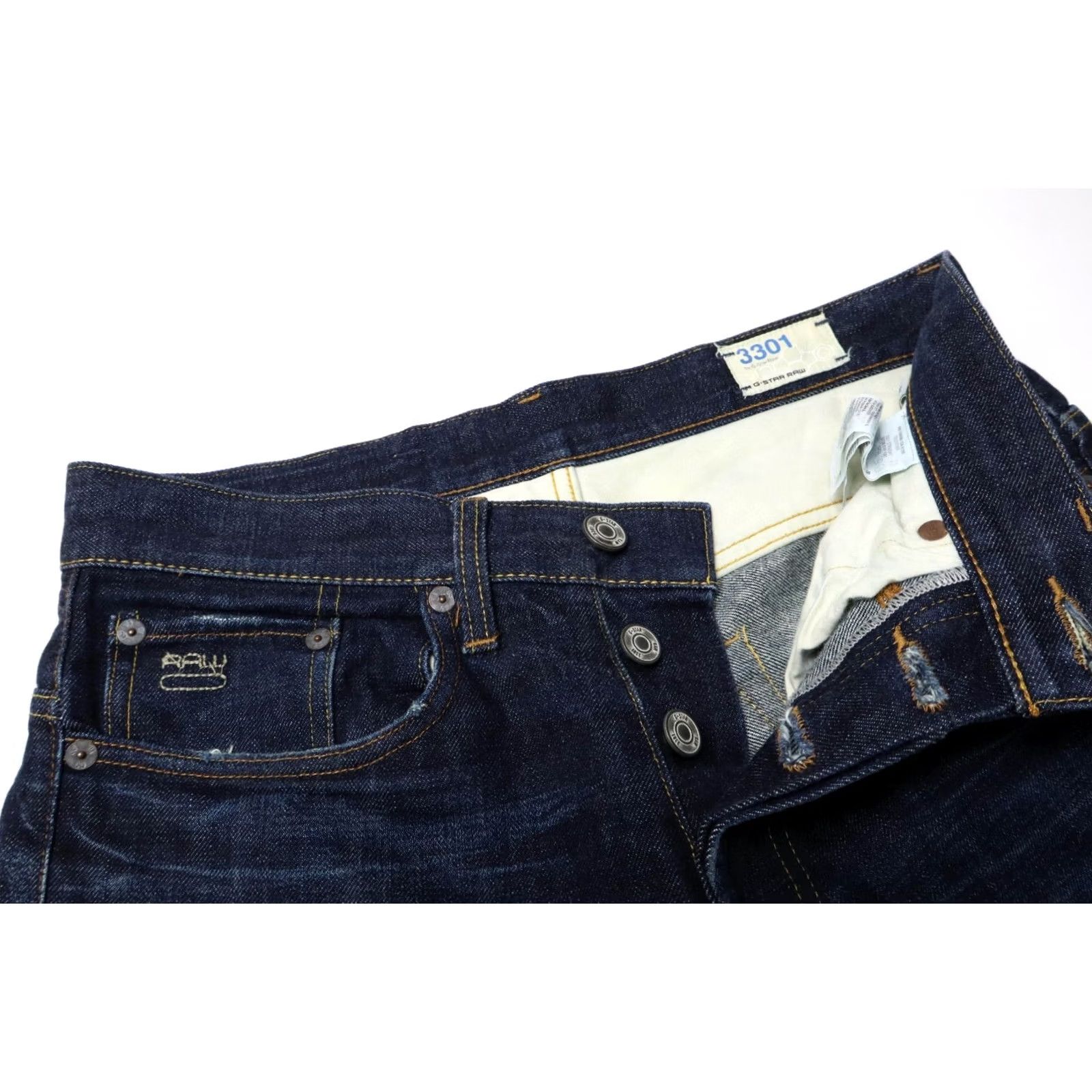 G-Star G-STAR 3301 Straight Jeans Men W30/L32 Button Fly Navy Dark Blue Jeans Size US 30 / EU 46 - 4 Thumbnail