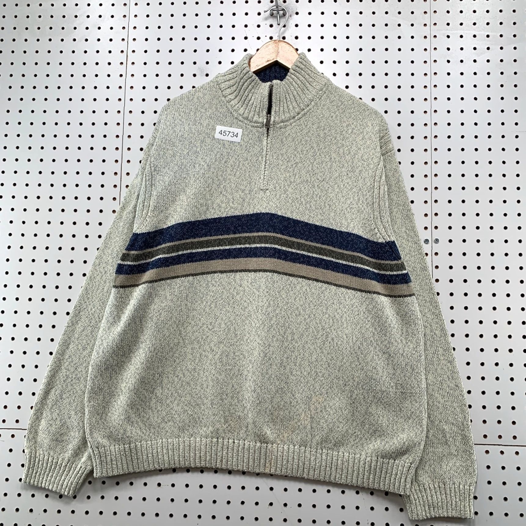 Eddie Bauer Eddie Bauer Sweater Mens 2XL Gray Striped 1/4 Zip Mock Neck 100% Cotton Pullover Size US XXL / EU 58 / 5 - 2 Thumbnail