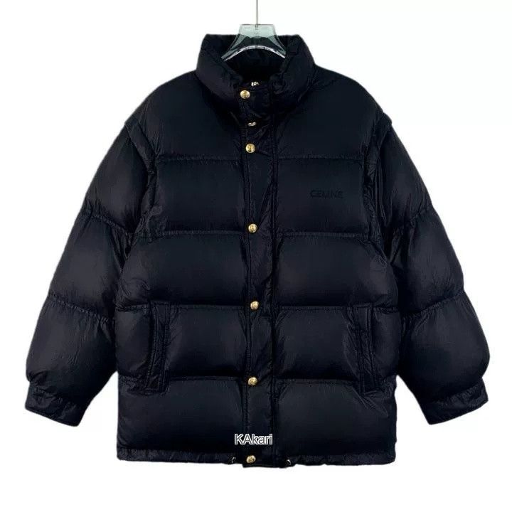 Celine Celine Black Logo Embroidered Stand Collar Down Jacket Size US XXS / EU 40 - 1 Thumbnail