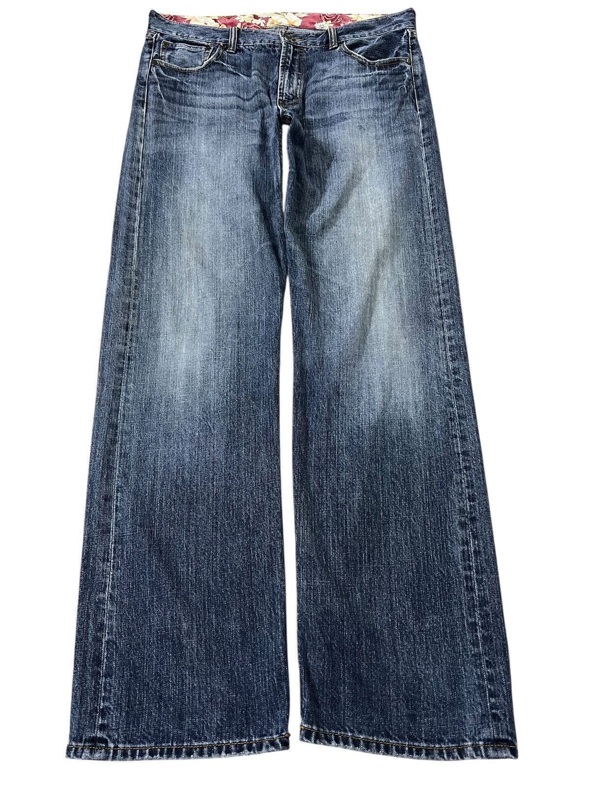 Japanese Brand Karakuri Tamashi Style Koi Fish Embroidery Mud Wash Jean Size US 35 - 1 Thumbnail
