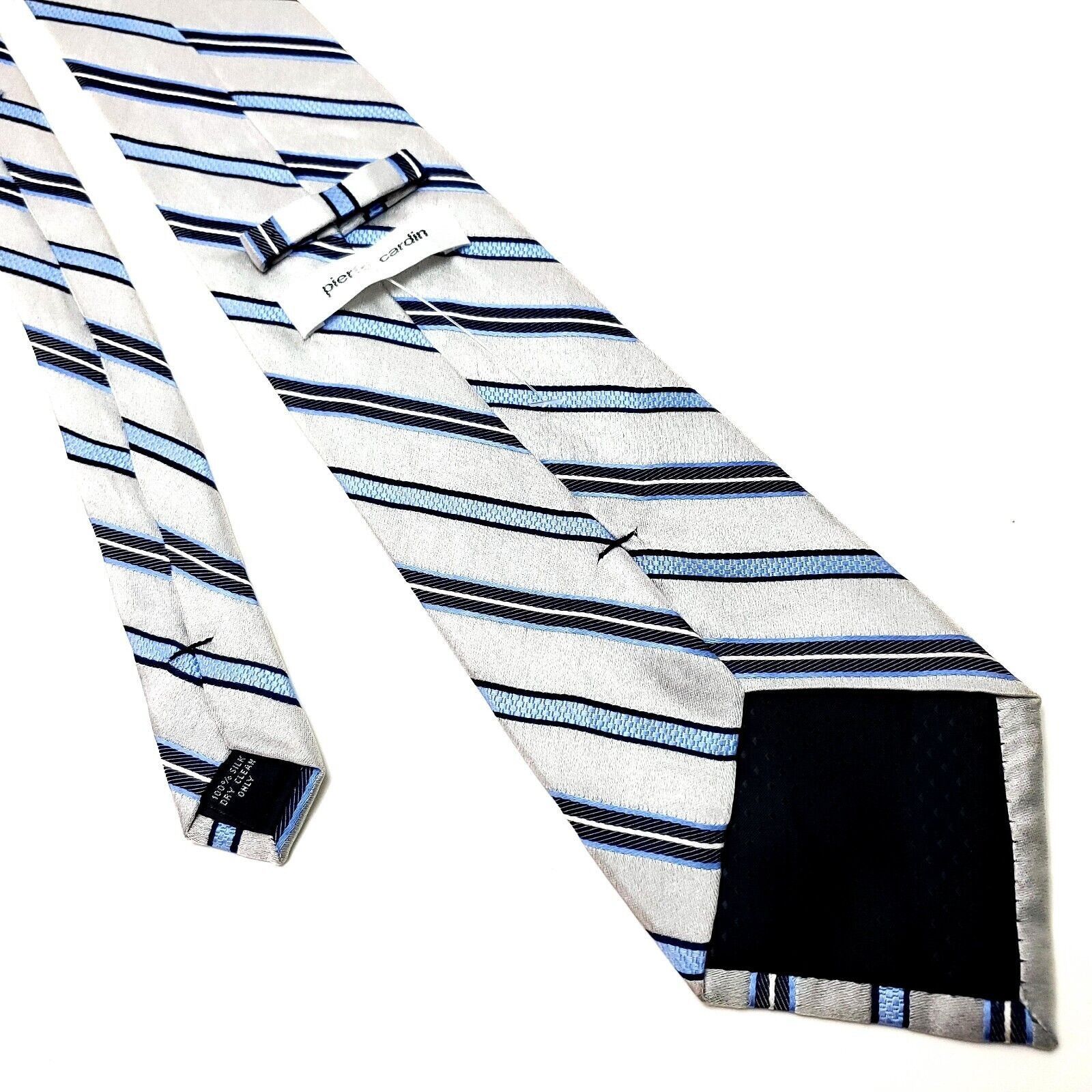 Pierre Cardin Pierre Cardin White Silk Tie Woven Wide Stripes Size ONE SIZE - 3 Thumbnail