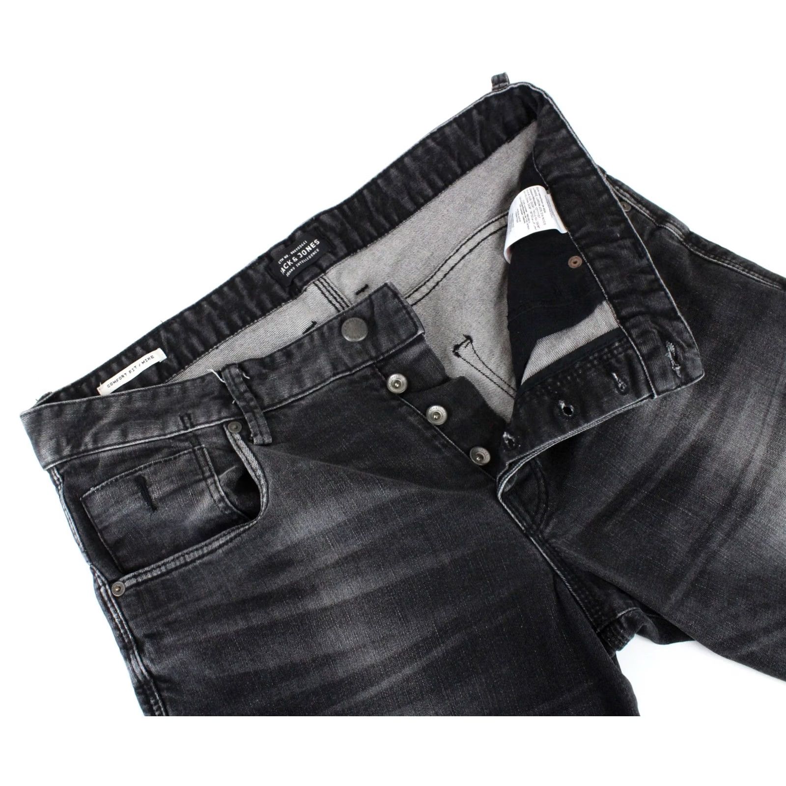 Jack & Jones JACK & JONES Mike Comfort Fit Jeans Men's W33/L36 Black Whiskers Logo Button Fly Tapered Modern Fit Size US 33 - 4 Thumbnail