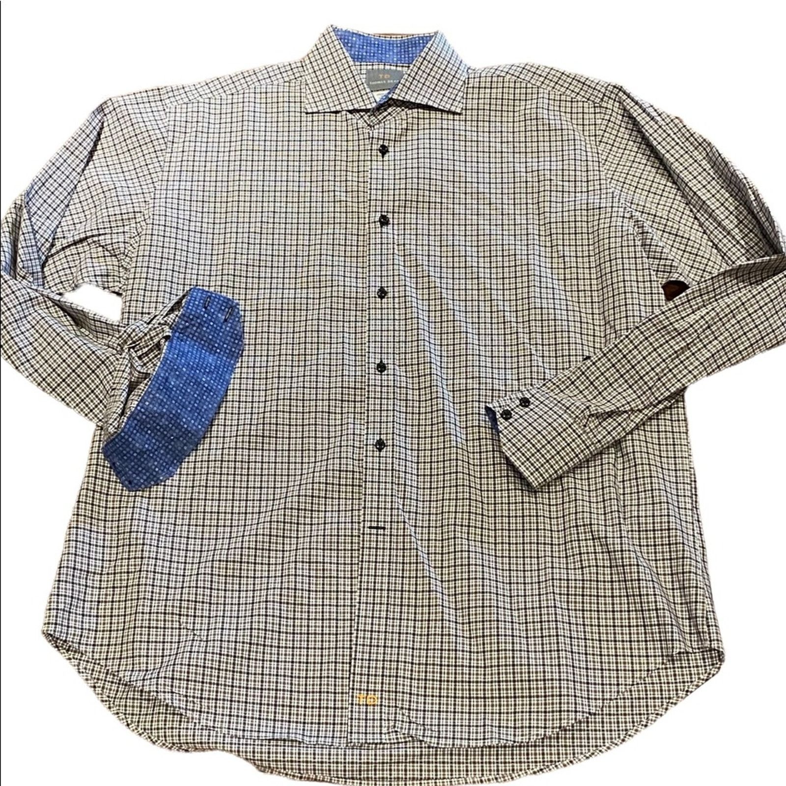 thomas dean dress shirts Blue/White Button Up 100% Cotton L/S Flip Cuff Shirt Mens L it pairs beautifully with dress pants Amazon.com: Thomas Dean Men's Twill