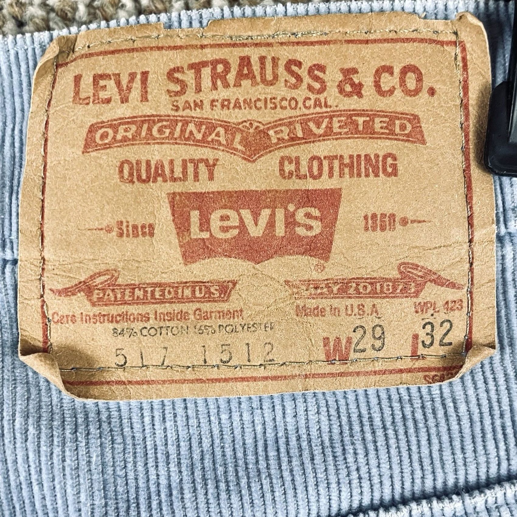 Levi's VINTAGE Levis 517 Pants 29x32 (28x30) Light Blue Corduroy Cords Vtg 70s 80s USA 1512 153 Size US 29 - 7 Thumbnail