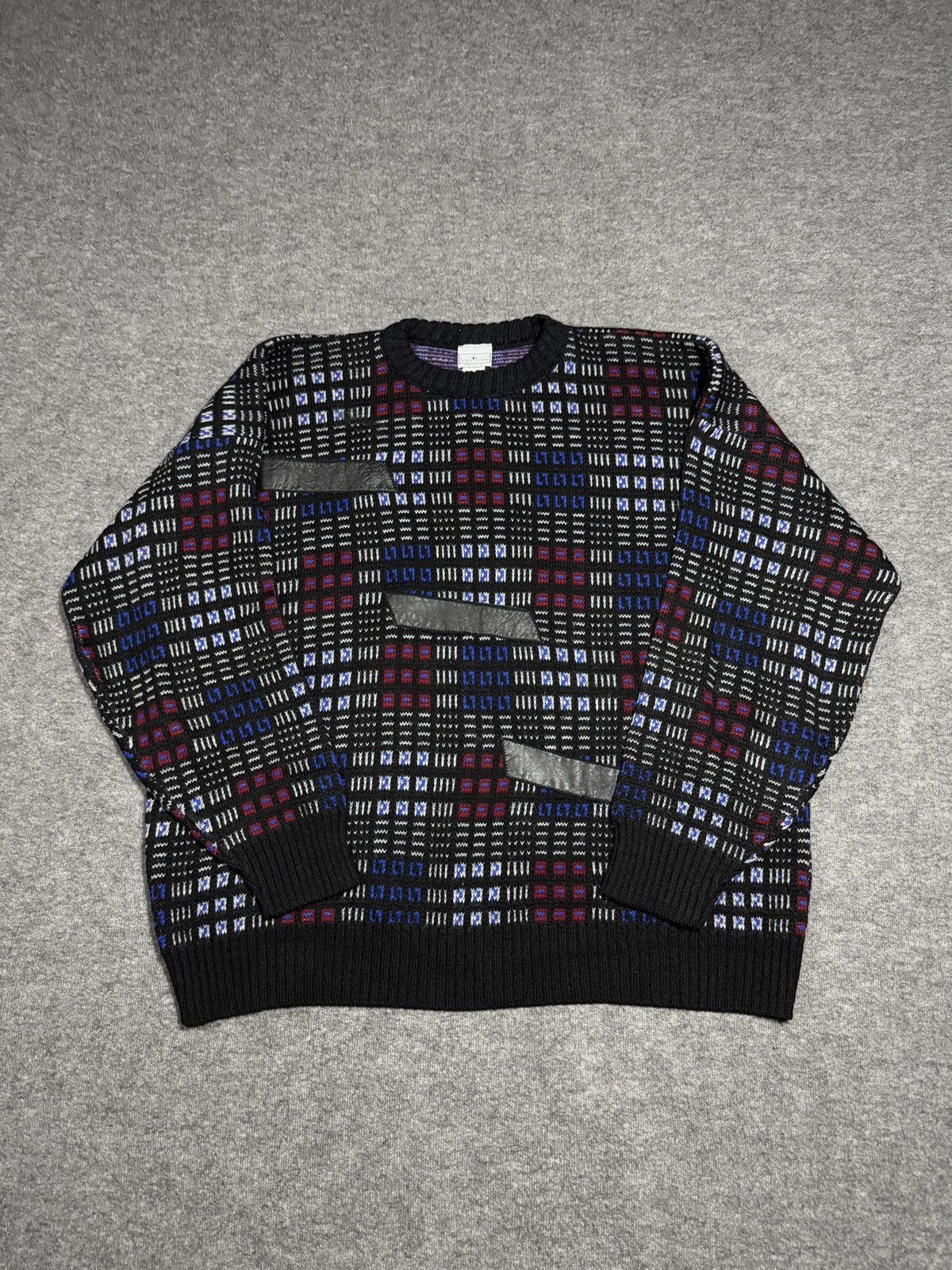 Vintage SERGIO VALENTE Men's 2X Sweater Abstract Coogi-style Biggy Size US XXL / EU 58 / 5 - 6 Thumbnail