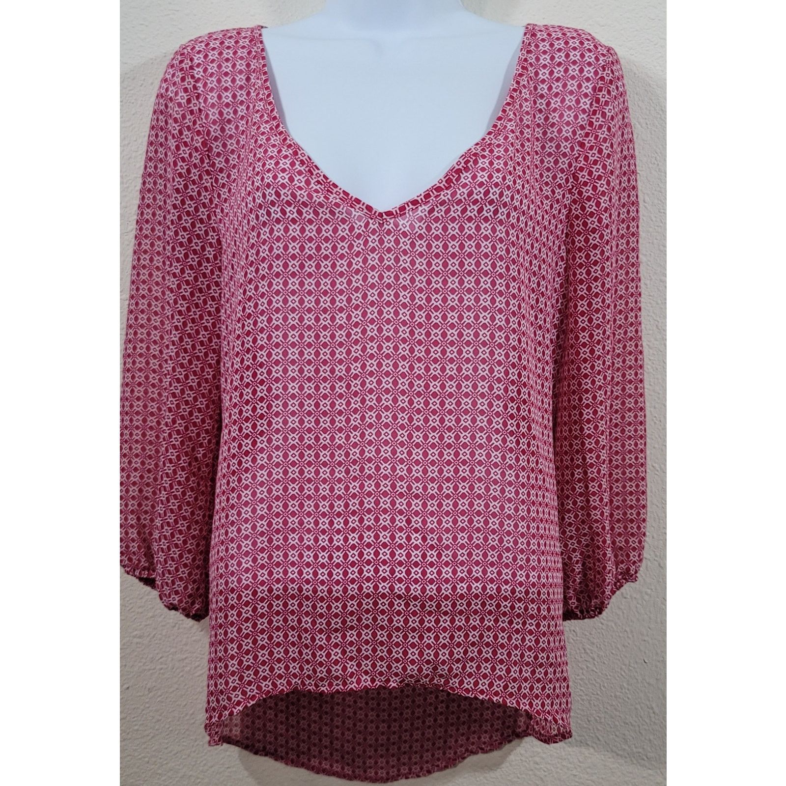 Other Wishful Park Red White Geo Print Sheer Top Small Lightweight Size S / US 4 / IT 40 - 1 Thumbnail