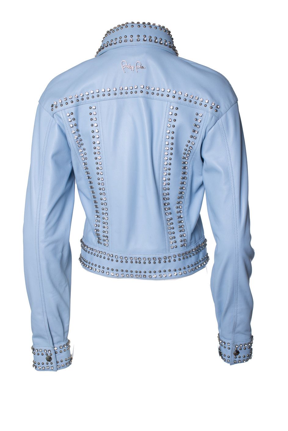Philipp Plein Philipp Plein, light blue leather jacket with studs Size S / US 4 / IT 40 - 2 Thumbnail