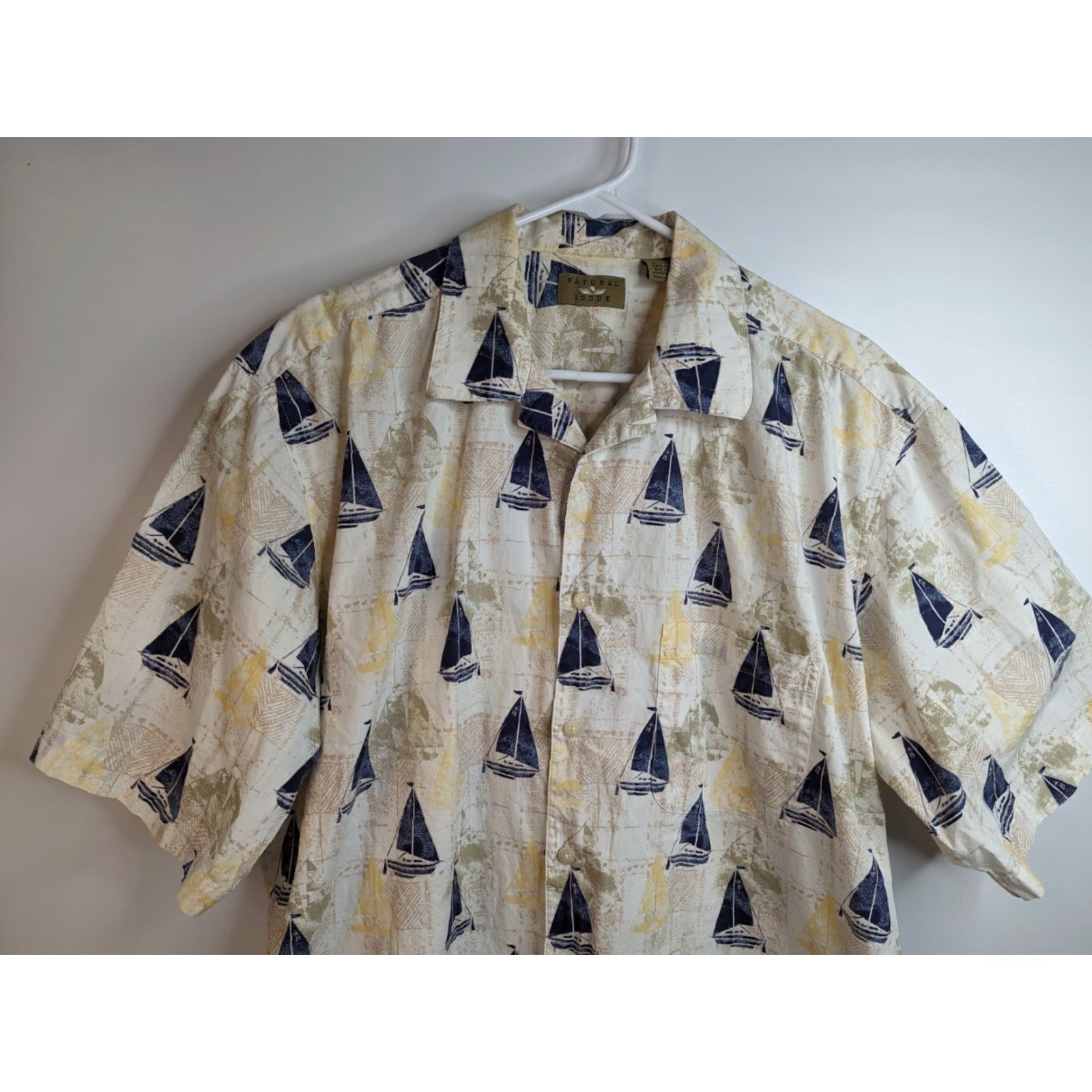 Vintage Natural Issue Mens XLT Short Sleeve Nautical Sail Boats Shirt Size US XL / EU 56 / 4 - 2 Thumbnail