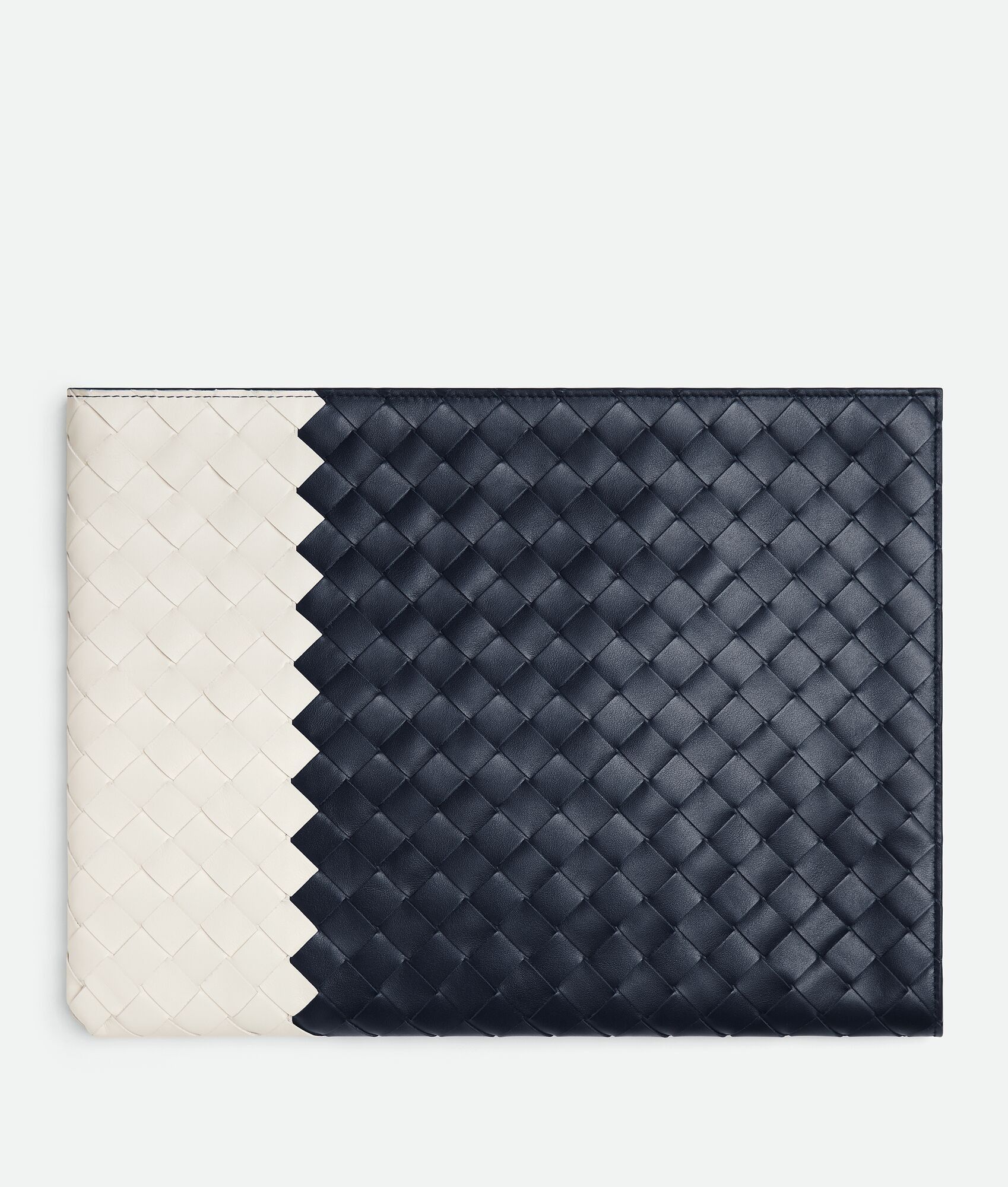 Bottega Veneta o1w1db10525 Size: OS / Intrecciato Half Zip Pouch Navy/White Size ONE SIZE - 1 Thumbnail