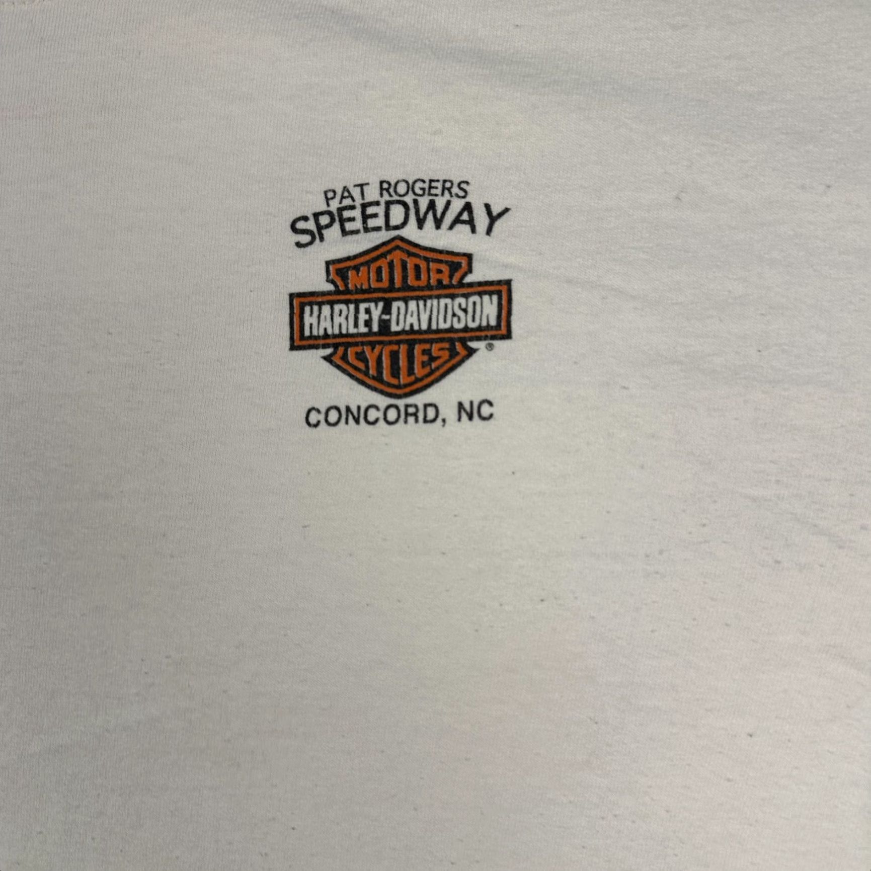 Gildan Harley-Davidson Speedway Shirt Mens Large White Pat Rogers Speedway Concord NC Logo T-Shirt Graphic Print Crew Neck Short Sleeve Size US L / EU 52-54 / 3 - 6 Thumbnail