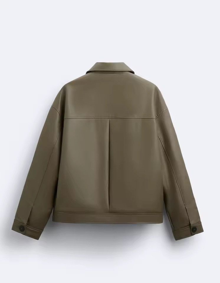 Other Casual PU Leather Loose Basic Brown Jacket Size US L / EU 52-54 / 3 - 5 Thumbnail