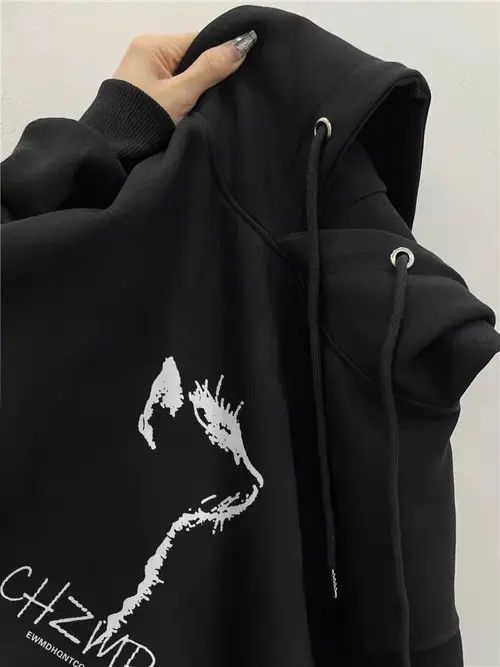 VIBE Retro Creative Print Loose Casual Hooded Sweatshirt Size US L / EU 52-54 / 3 - 7 Thumbnail