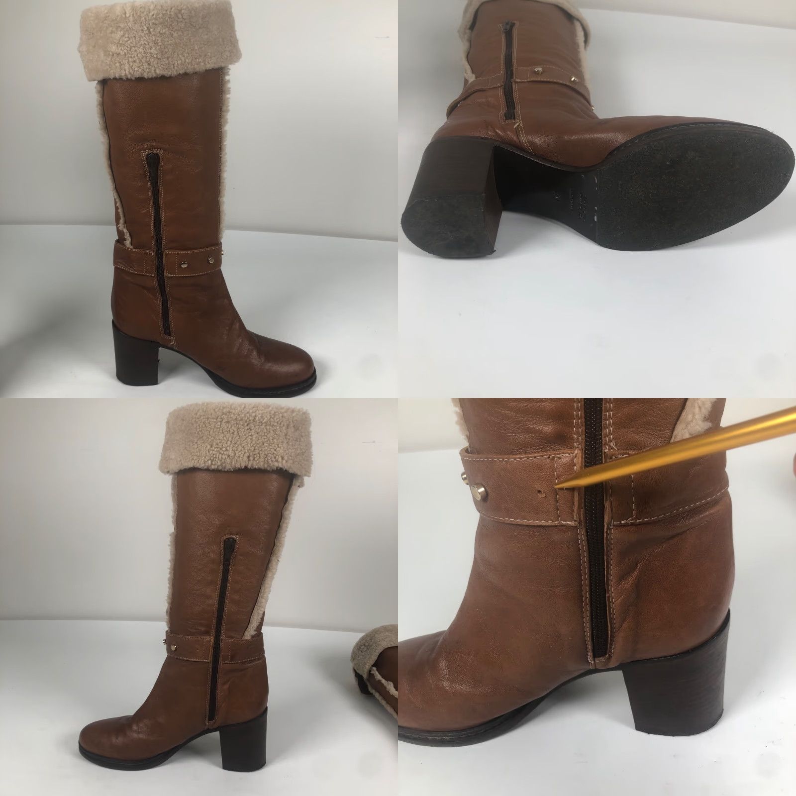 Vintage VINTAGE Napoleoni Boots Women Brown Knee High 9 US / 40 EU Leather Block Heel 3.5” Fur Trim Zipper Winter 70s Bohemian Size US 9 / IT 39 - 8 Thumbnail