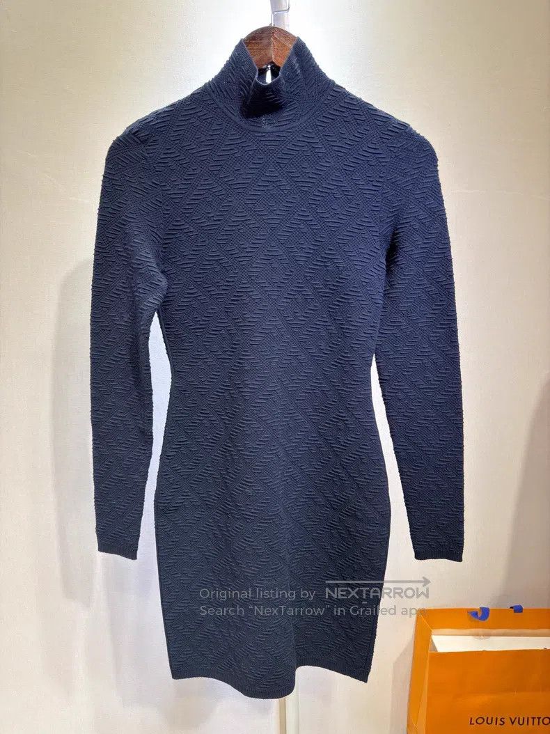 Fendi Fendi Dark Pattern Printed Monogram Navy Blue Knit Dress Size XS / US 0-2 / IT 36-38 - 1 Thumbnail