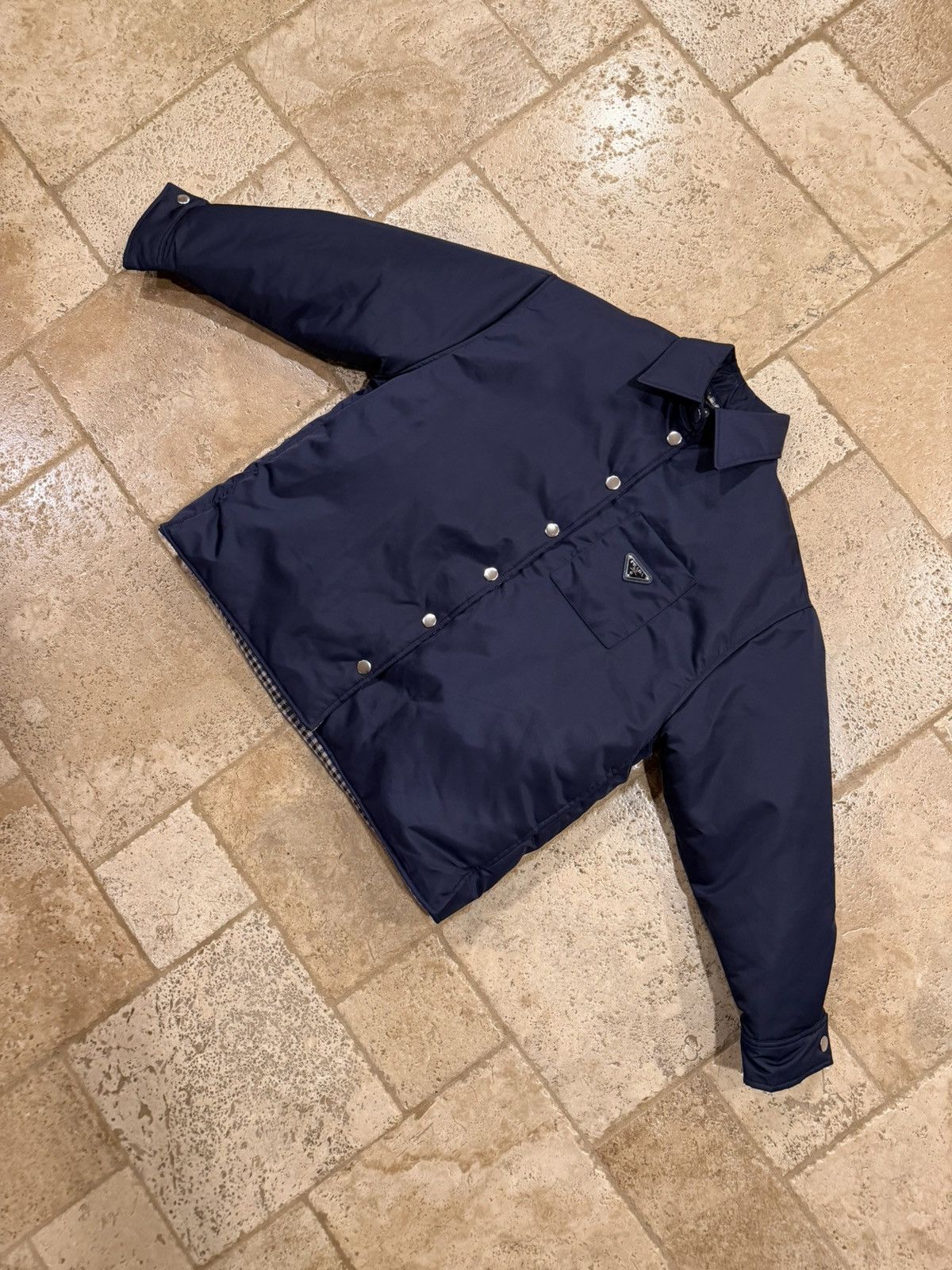 Prada Prada Re-Nylon Padded Checked Line Blouson Navy Jacket Size XXS / US 00 / IT 34 - 6 Thumbnail
