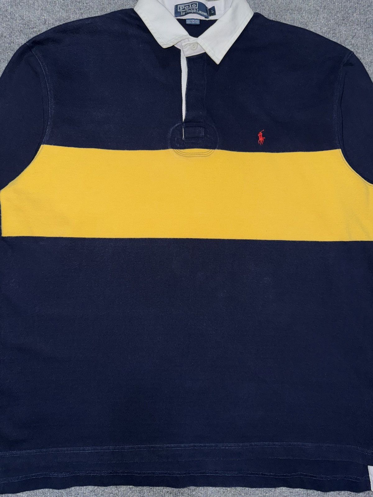 Polo Ralph Lauren Vintage Polo Ralph Lauren Navy Yellow Stripe Rugby Shirt Size US L / EU 52-54 / 3 - 2 Thumbnail