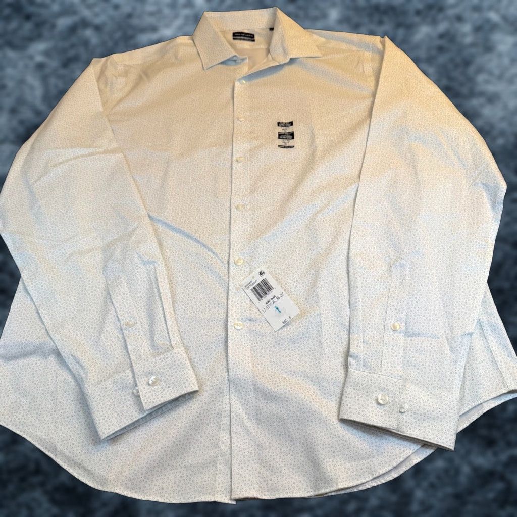 Van Heusen Van Heusen Dress Shirt Mint Blue Mens XL Slim Wrinkle Free Stretch Geometric Button Front 17.5 36/37 Size 46R - 1 Thumbnail