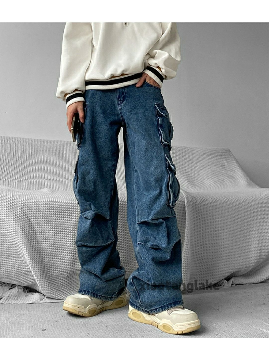 Jean × Vintage washed faded utility skate hiphop baggy cargo jeans Size US 32 / EU 48 - 2 Thumbnail