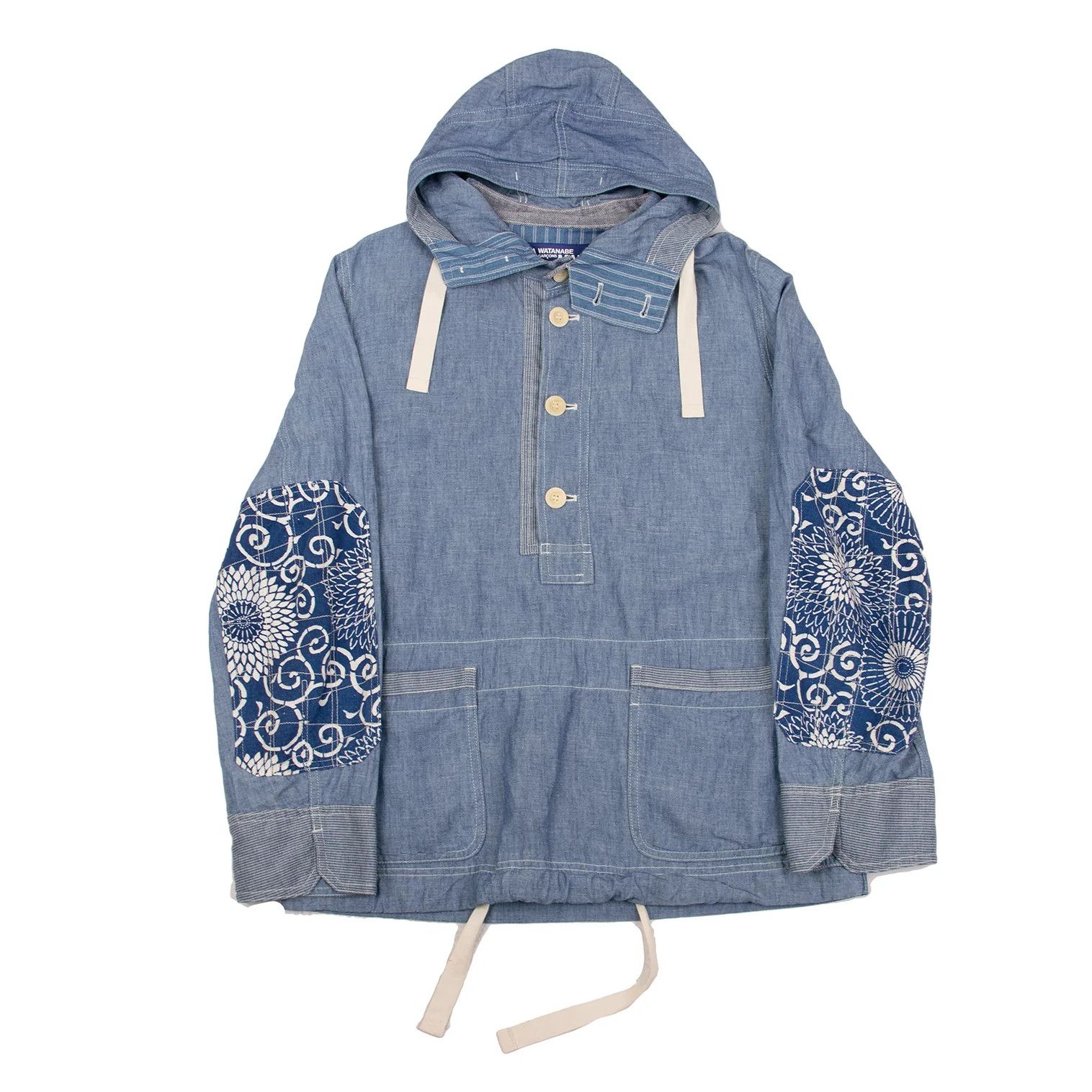 Junya Watanabe Light Blue Japanese Patterned Chambray Hoodie Pullover Size US S / EU 44-46 / 1 - 1 Thumbnail
