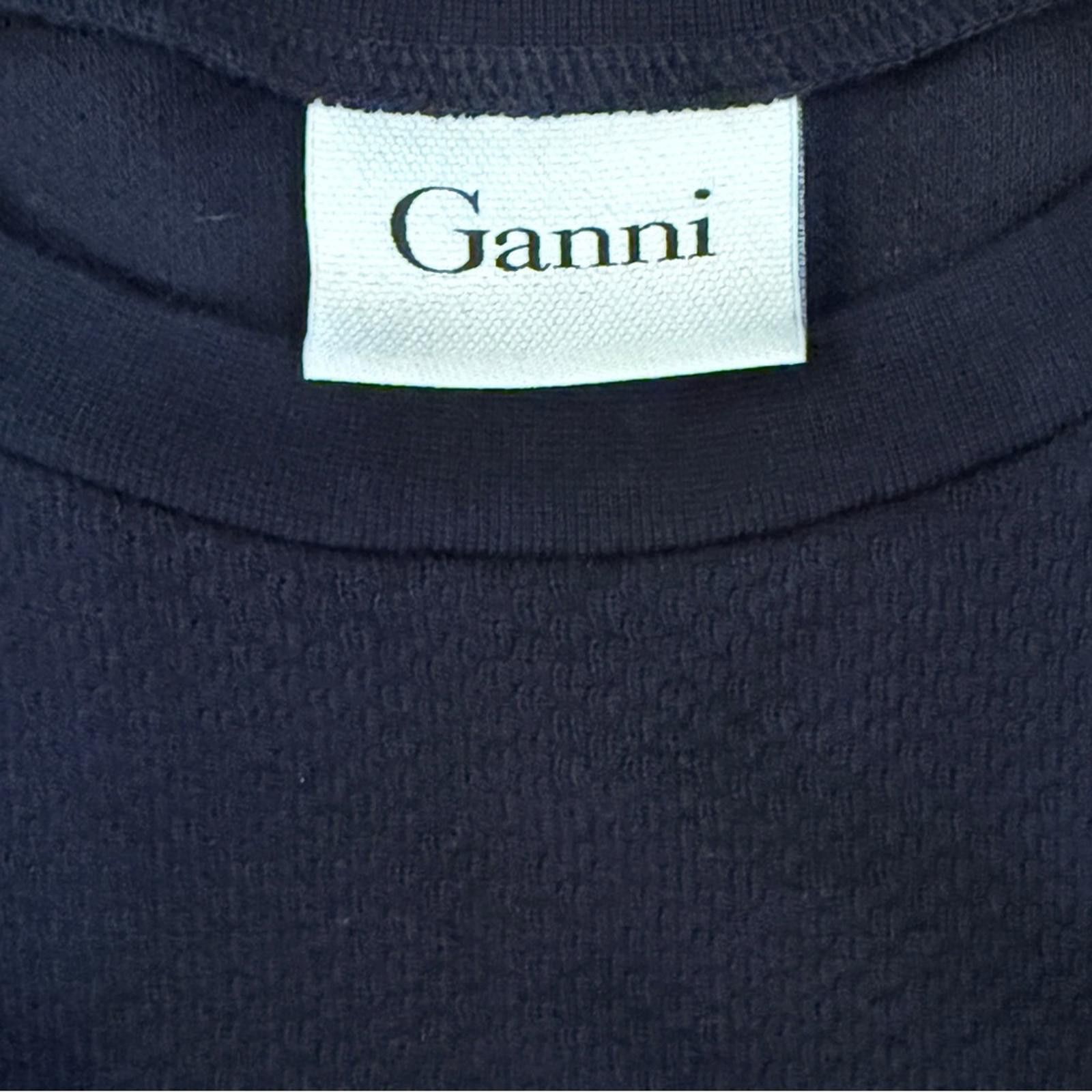 Ganni GANNI black ruffle-hem jersey shift dress - M, ¾ sleeve Size M / US 6-8 / IT 42-44 - 3 Thumbnail