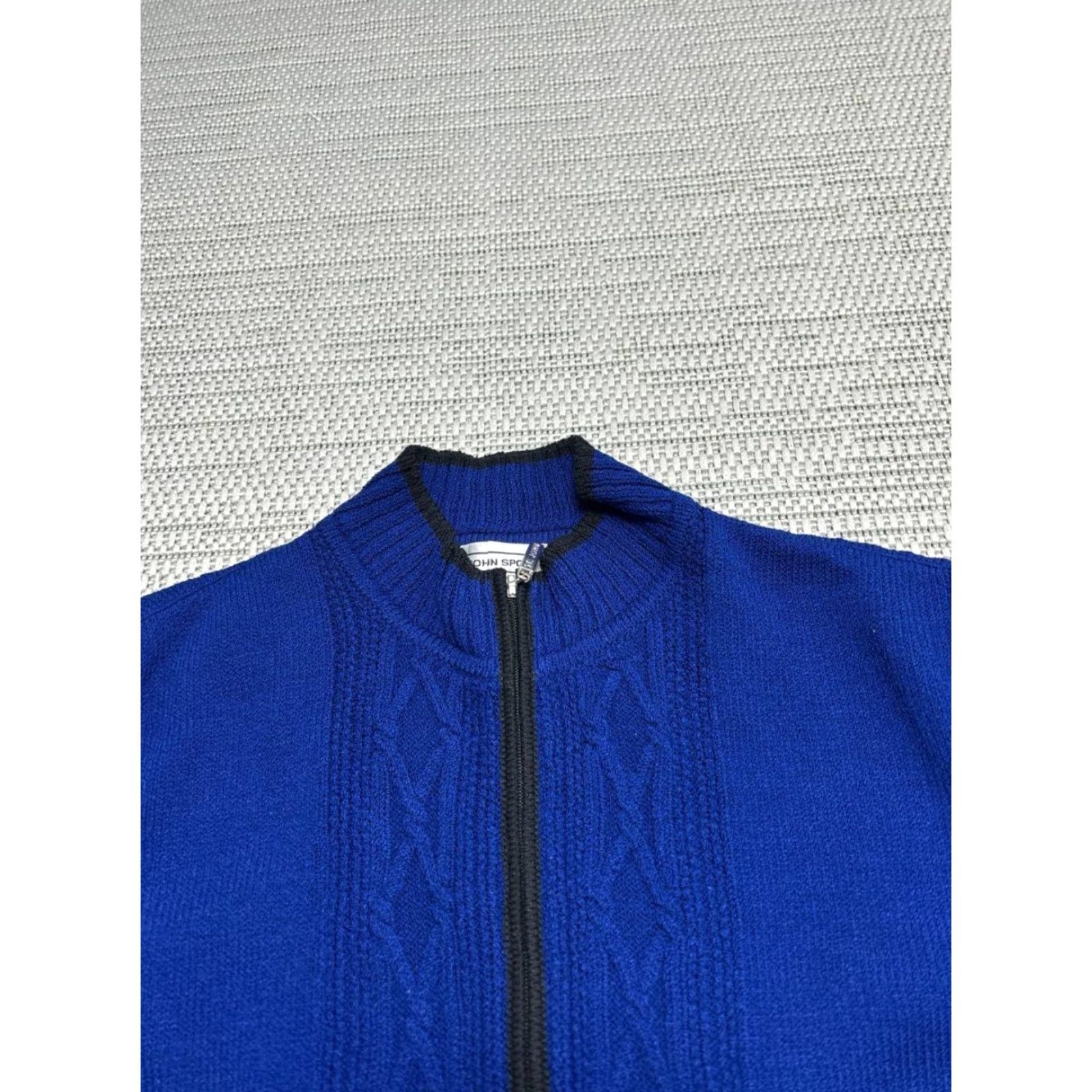 Vintage St John Sweater Shirt Women Small Blue Wool Full Zip Mock Neck Tight Knit Ribbed Casual, Travel 90s Preppy City Classic Size S / US 4 / IT 40 - 3 Thumbnail