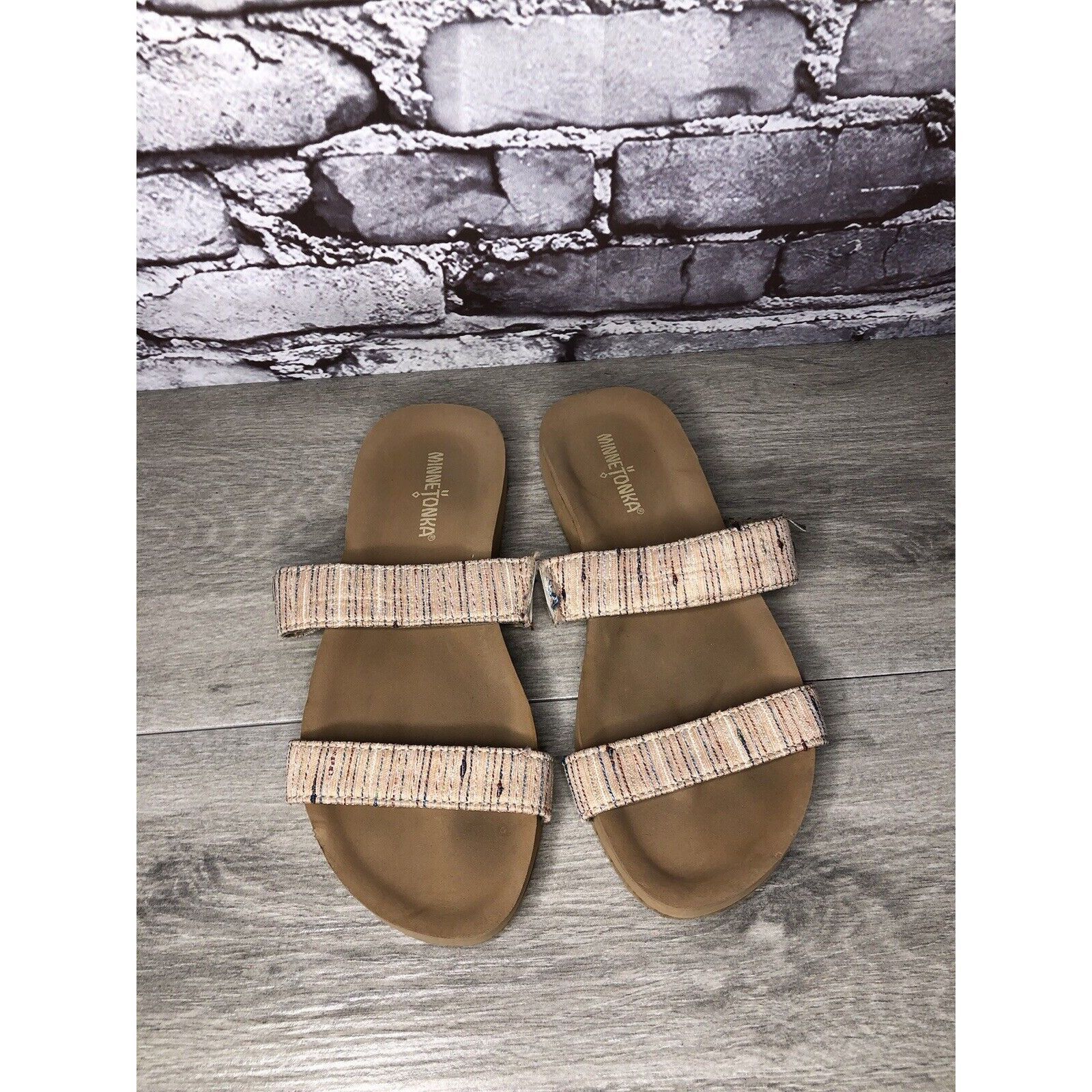 Minnetonka Minnetonka 532288 Pink Fabric Striped Casual Slides Sandals Size US 7 / IT 37 - 3 Thumbnail