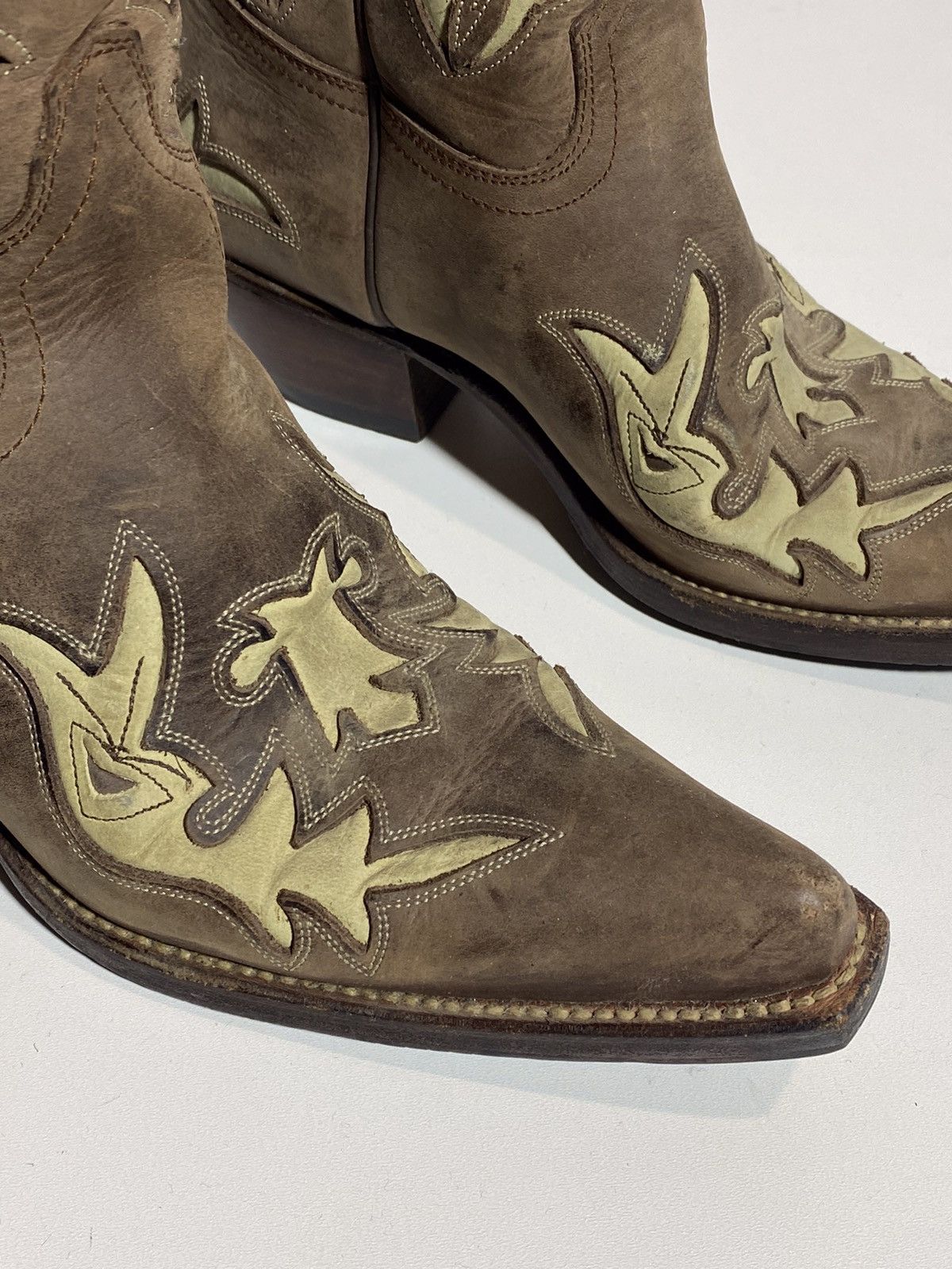 Genuine Leather × Vintage Vintage 00s Leather Cowboy Boots y2k Sancho Western Rodeo Size US 7 / IT 37 - 13 Thumbnail