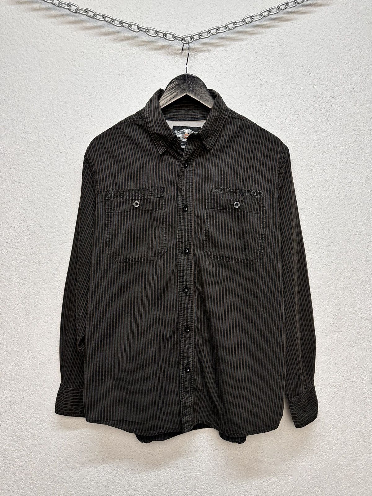 Harley Davidson Harley Davidson striped black shirt biker West Choppers Y2K Size US M / EU 48-50 / 2 - 2 Thumbnail