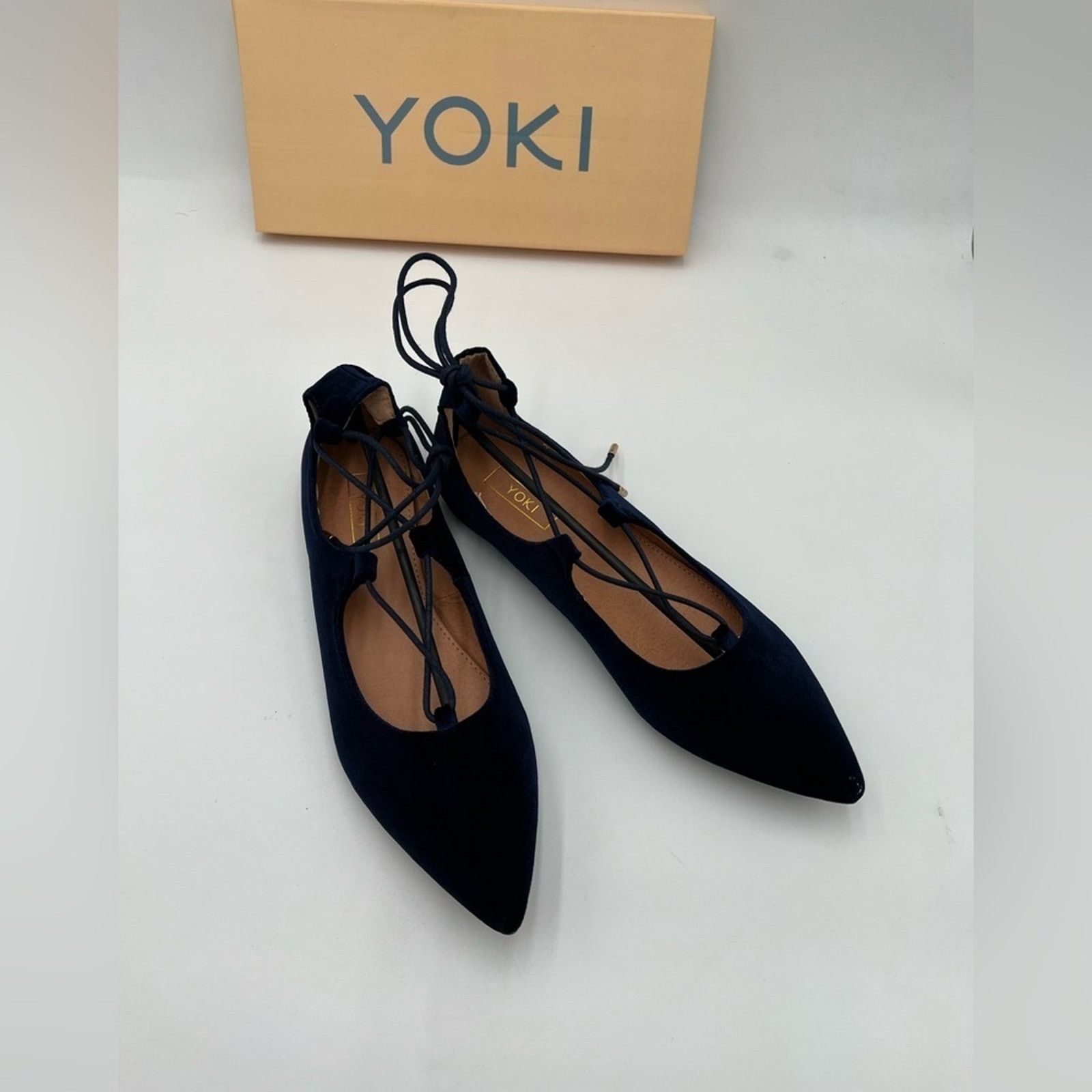 Other Yoki Women's Navy Blue Velvet Ballerina Ankle Lace Size US 7.5 / IT 37.5 - 6 Thumbnail