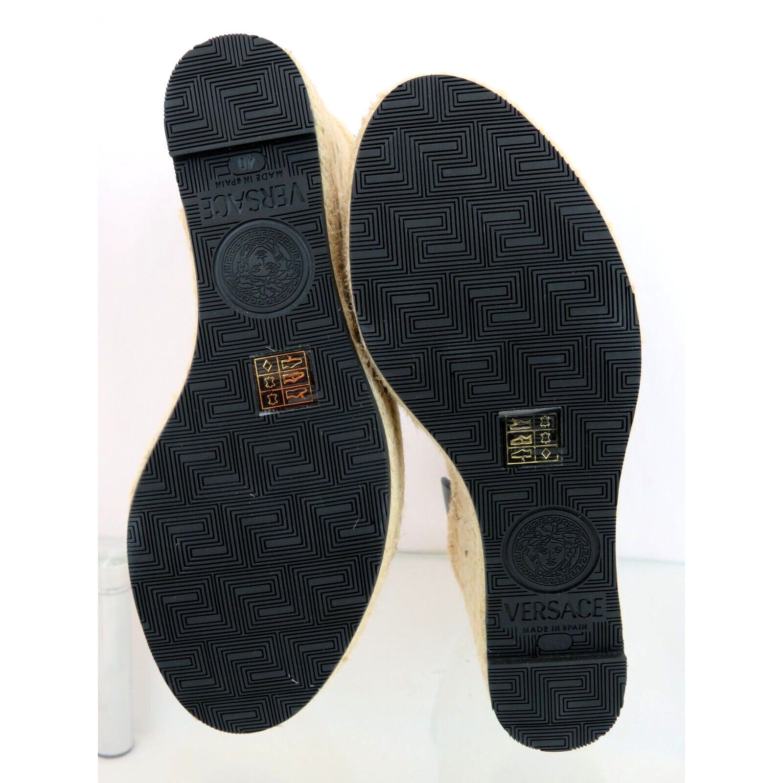 Versace VERSACE BLACK LEATHER GOLD MEDUSA LOGO SANDAL ESPADRILLES 40 Size US 10 / IT 40 - 9 Thumbnail