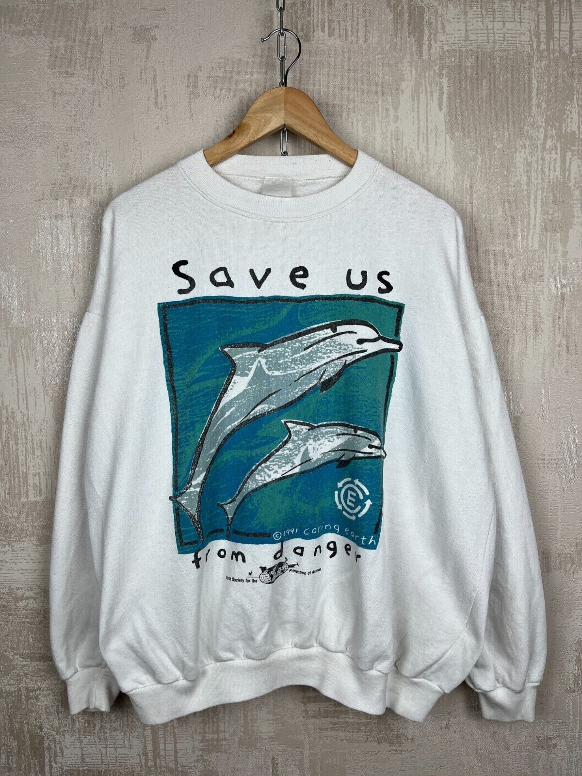 Vintage Vintage "Save Us From Danger" 1991 Caring Earth Sweatshirt Size US L / EU 52-54 / 3 - 1 Thumbnail