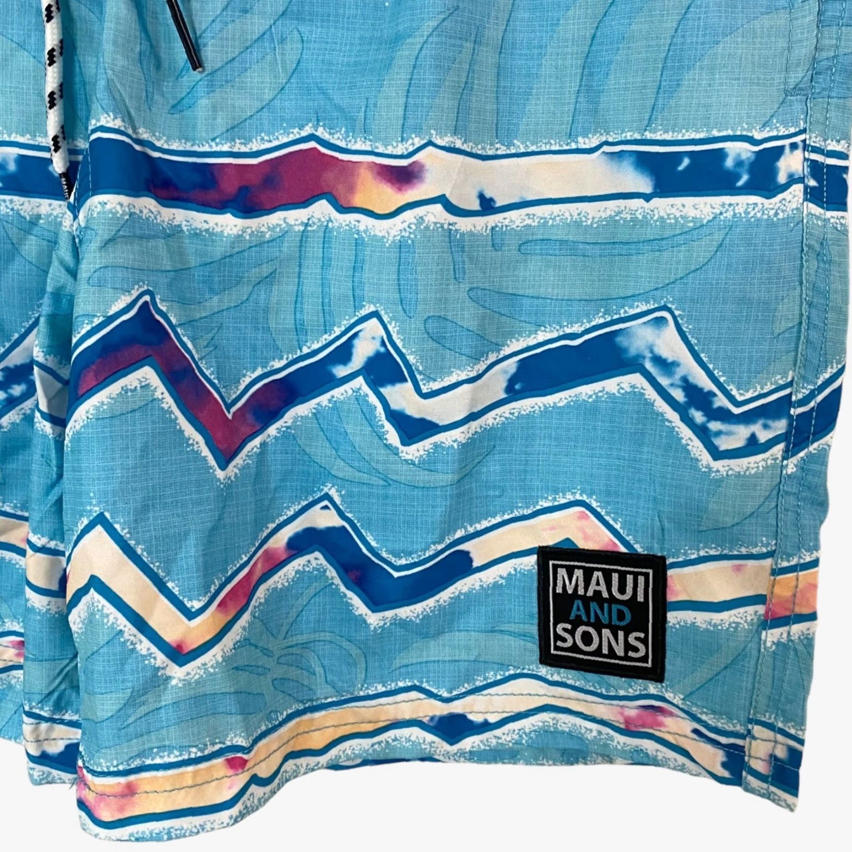 Vintage Maui & Sons Zig Zag Cruzer Print Blue Beach Pool Swim Trunks Shorts Mens Medium Size US 33 - 6 Thumbnail
