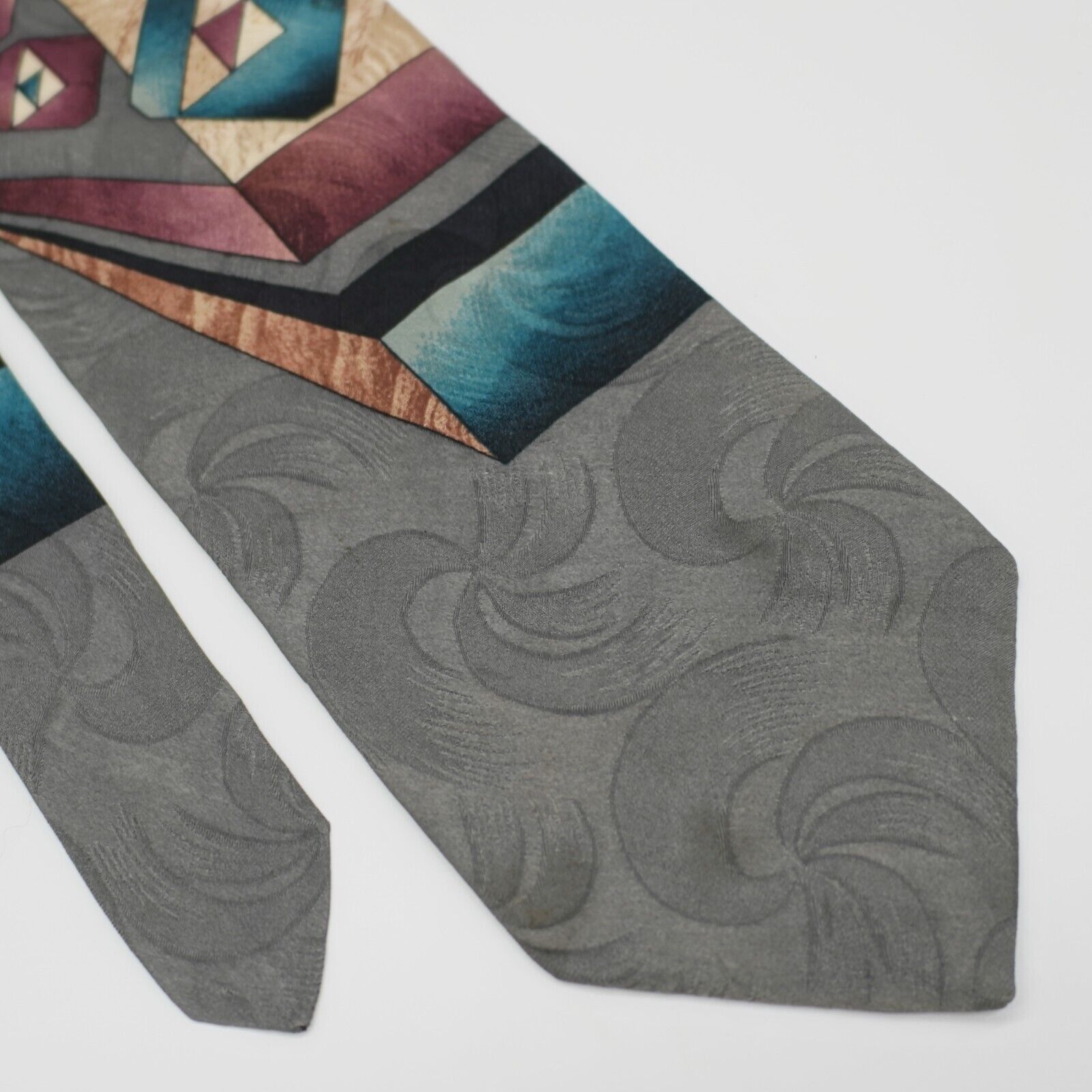 Designer Dimitrius Abstract Gray Jacquard Print Silk Tie Multi-Colore Size ONE SIZE - 1 Thumbnail