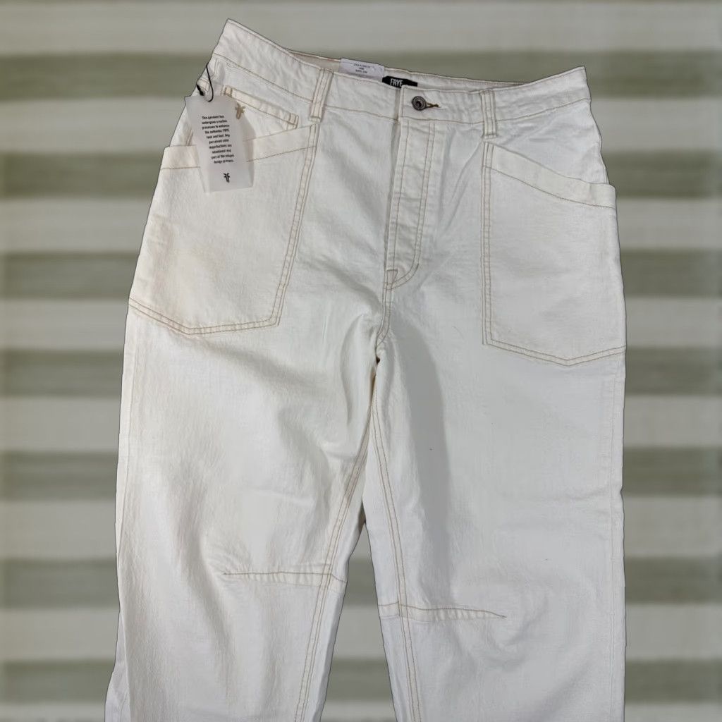 Frye Frye Barrel Ankle Jeans Womens 10 Ivory Stretch Button Fly High Rise NWT Size 32" / US 10 / IT 46 - 1 Thumbnail