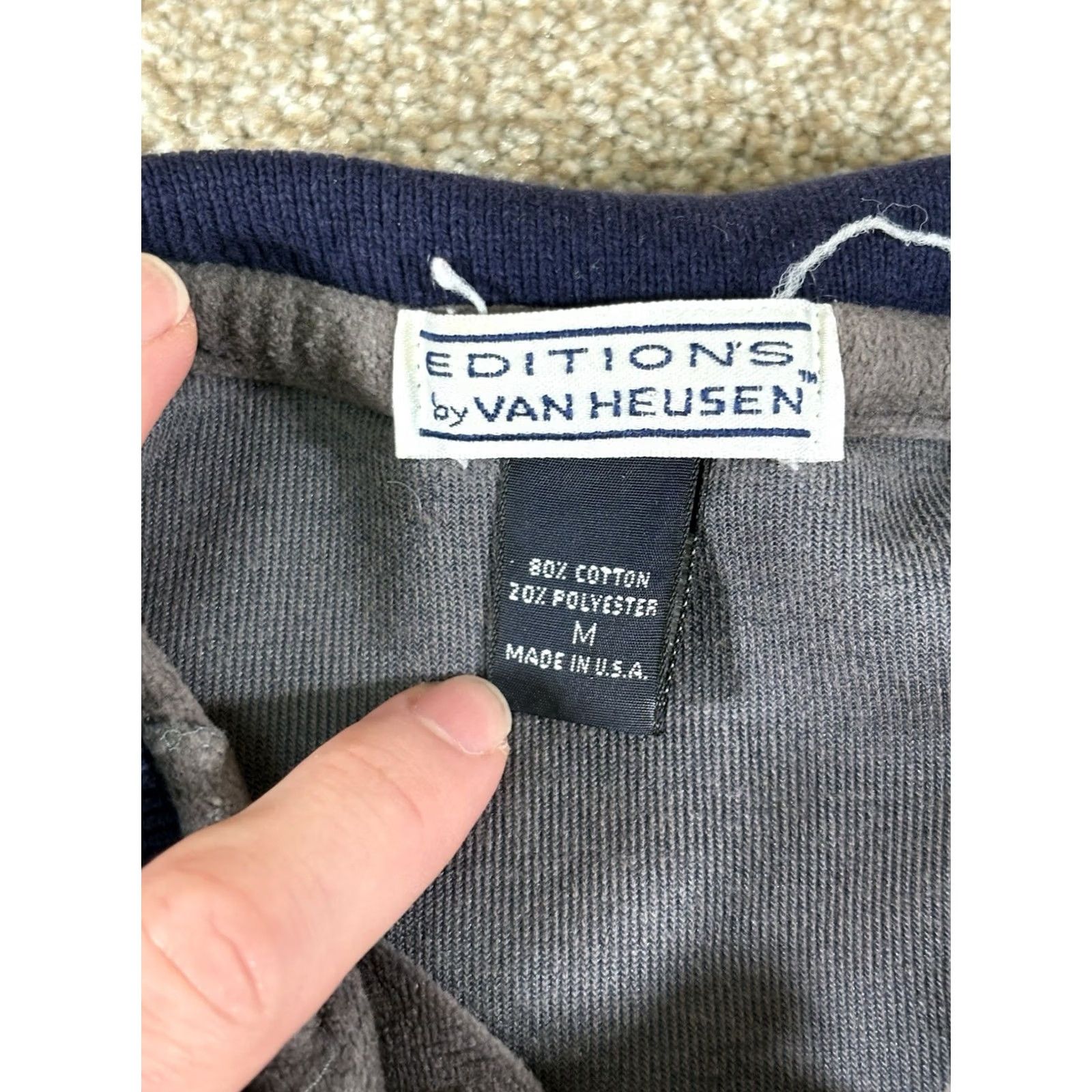 Van Heusen VINTAGE 90s Van Heusen Terry Cloth Collared Long Sleeve Size Medium Sweater Pullover Men Gray Pockets Knit Cotton Polyester Knit Size US M / EU 48-50 / 2 - 3 Thumbnail