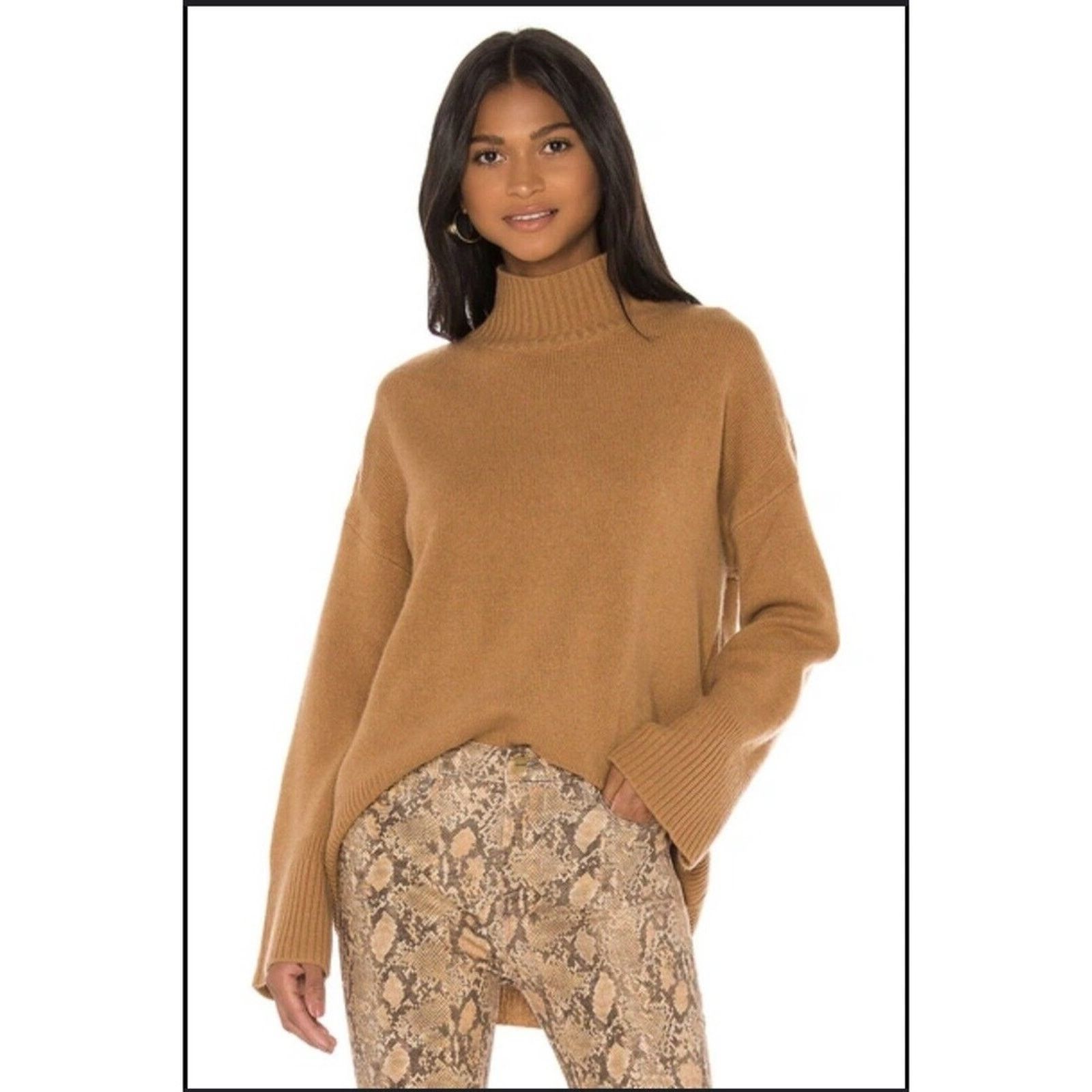 Frame FRAME HIGH LOW SWEATER 100% CASHMERE Mock Tan Camel Brown Size M / US 6-8 / IT 42-44 - 1 Thumbnail